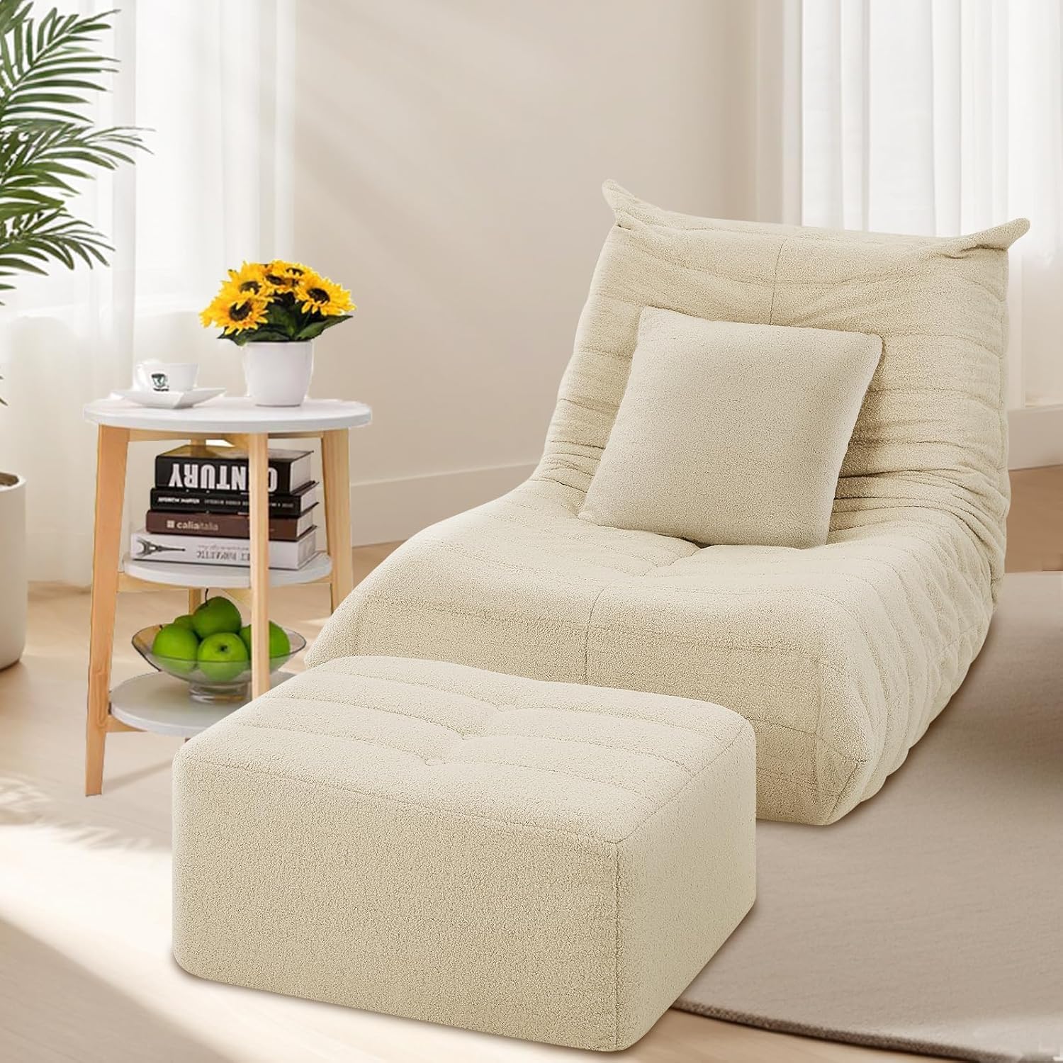 Folding Sofa Bed,Velvet Futon Sofa Couch for Living Room,Convertible Recliner Sleeper Sofa Bed,Adjustable Loveseat w/Removable Armrests,2 Cupholders,Beige