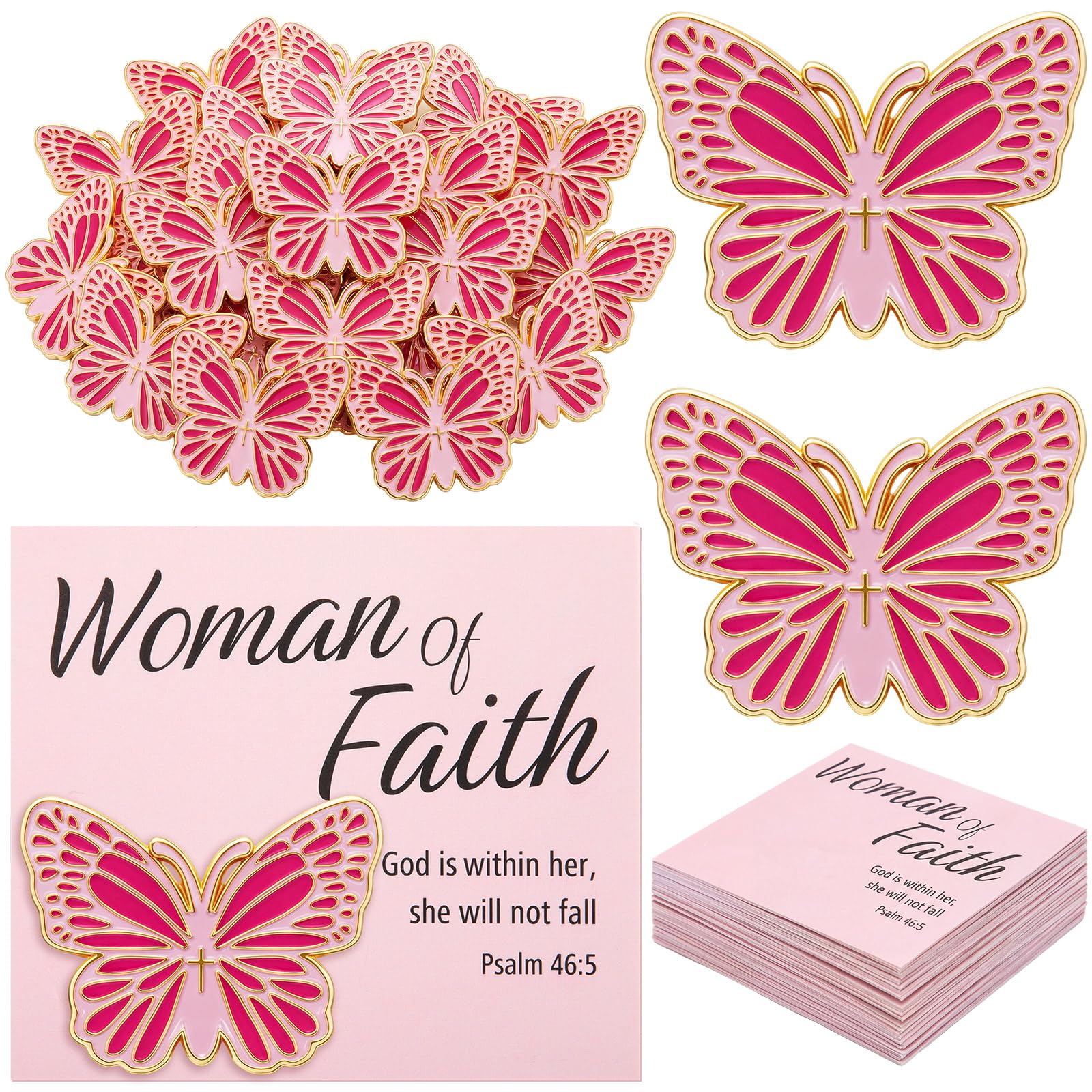Christian Women of Faith Pins with Cards Flower Enamel Brooch Gift God Is Within Her She Will Not Fall-image-22