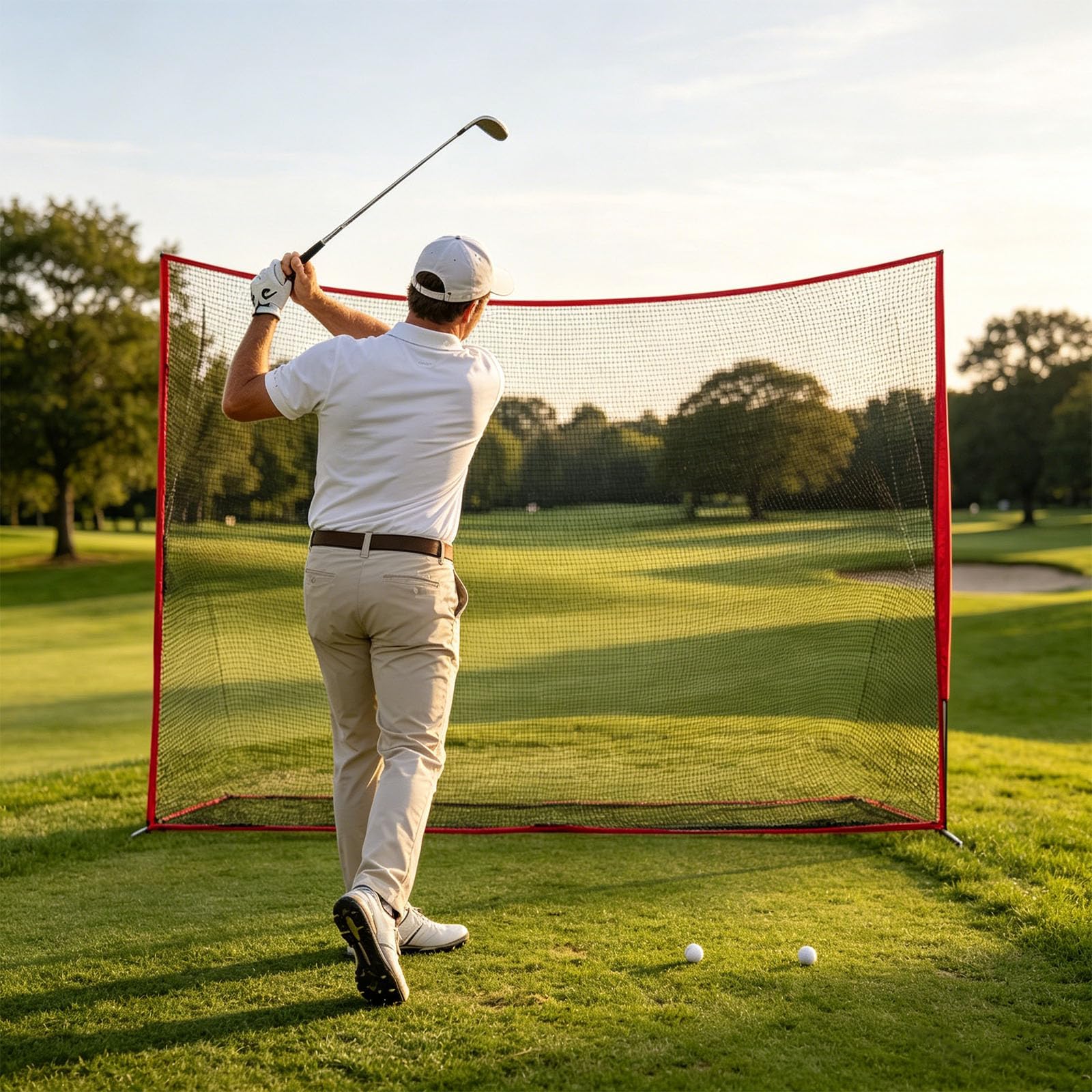 Red de práctica de golf portátil grande de 10 x 7 pies con postes de fibra de carbono fuertes para entrenamiento de swing en interiores y exteriores y red de béisbol para golpear golf