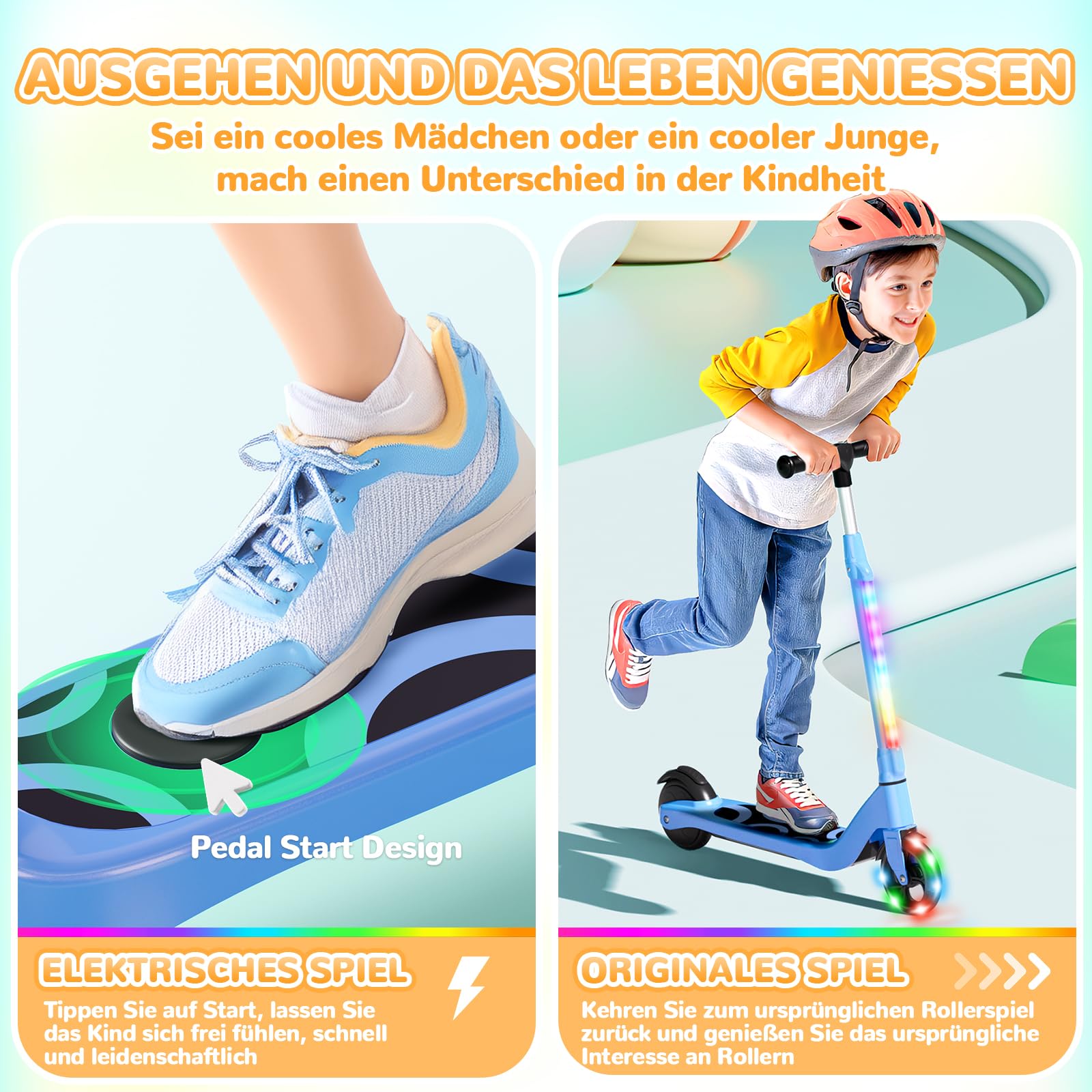 SISIGAD Patinete eléctrico para niños de 6-8-10 años Patinete Infantil de 5,3 Pulgadas con Luces LED Intermitentes y 3 Alturas Ajustables, Patinete eléctrico para niños con Motor de 45W, Velocidad