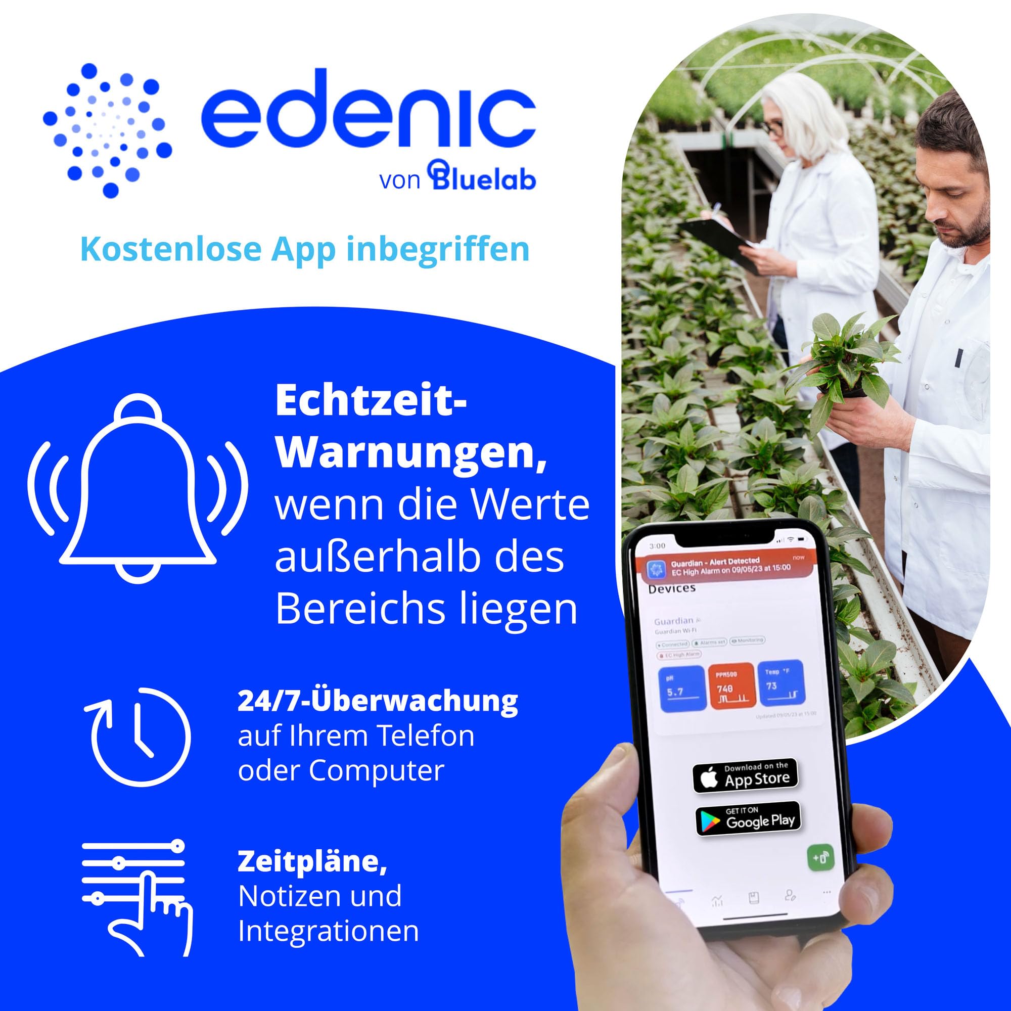 Bluelab Guardian Monitor Wi-Fi – Echtzeit-Messung von pH, Temperatur & Leitfähigkeit (TDS) im Wasser, kalibrierbar, 3-in-1 Digitales Nährstoffmessgerät – Für Hydroponik & Indoor-Pflanzenzucht