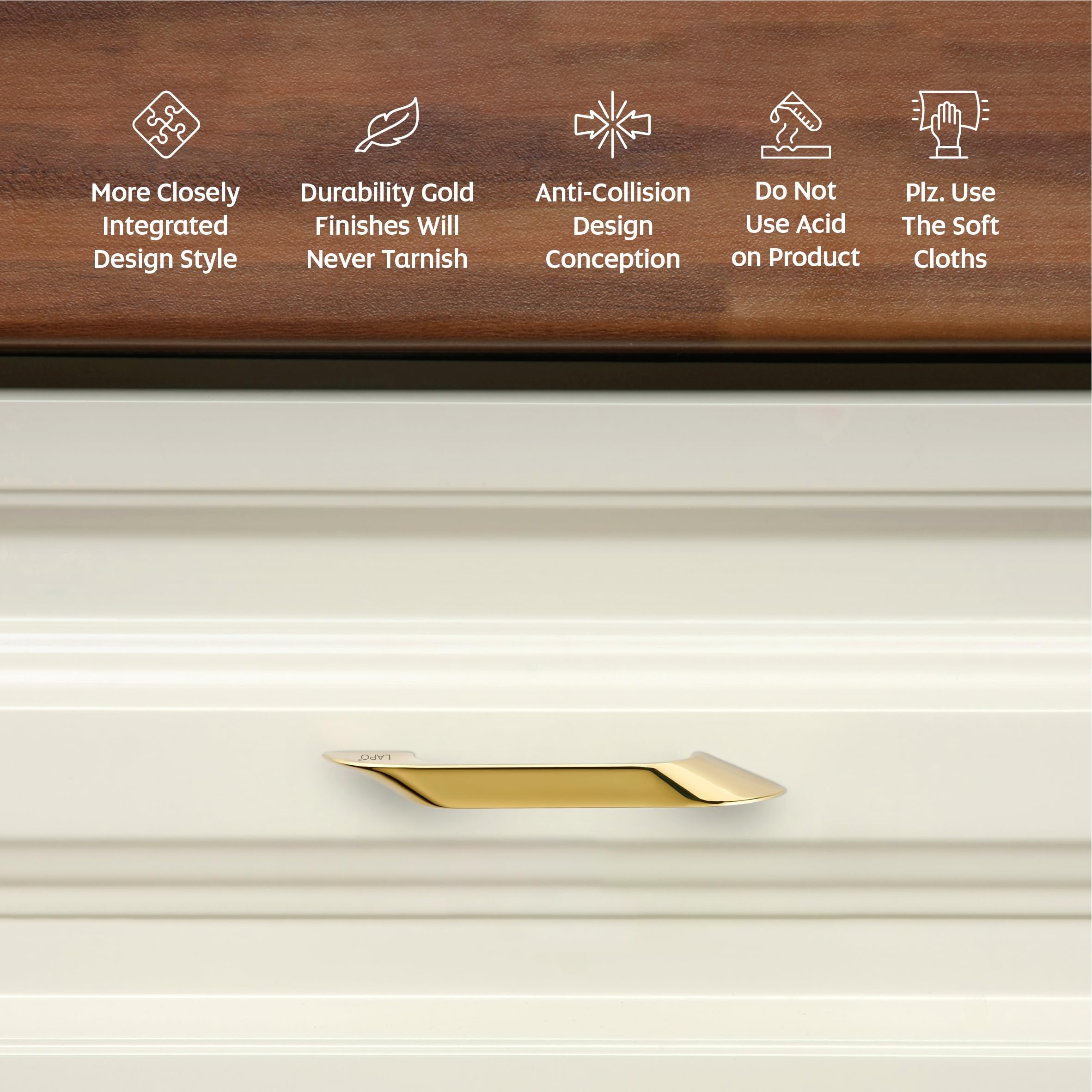 LAPO 4 Inch Cabinet Handles for Drawer Use, Kitchen & Wardrobe Fit, Scratch Free Surface, Easy Mount System, DIY Installation, 3 Years Warranty (96mm, PVD Gold Finish, Pack of 2) - Twist — Amazon image 4