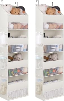 GRANNY SAYS Over the Door Storage Organiser Beige, Pack of 2 Back of Door Storage Organiser 4 Pockets, Large Nursery Overdoor Hanging Organiser for Kids Clothes Toy Baby Wipes Nappy Organisation