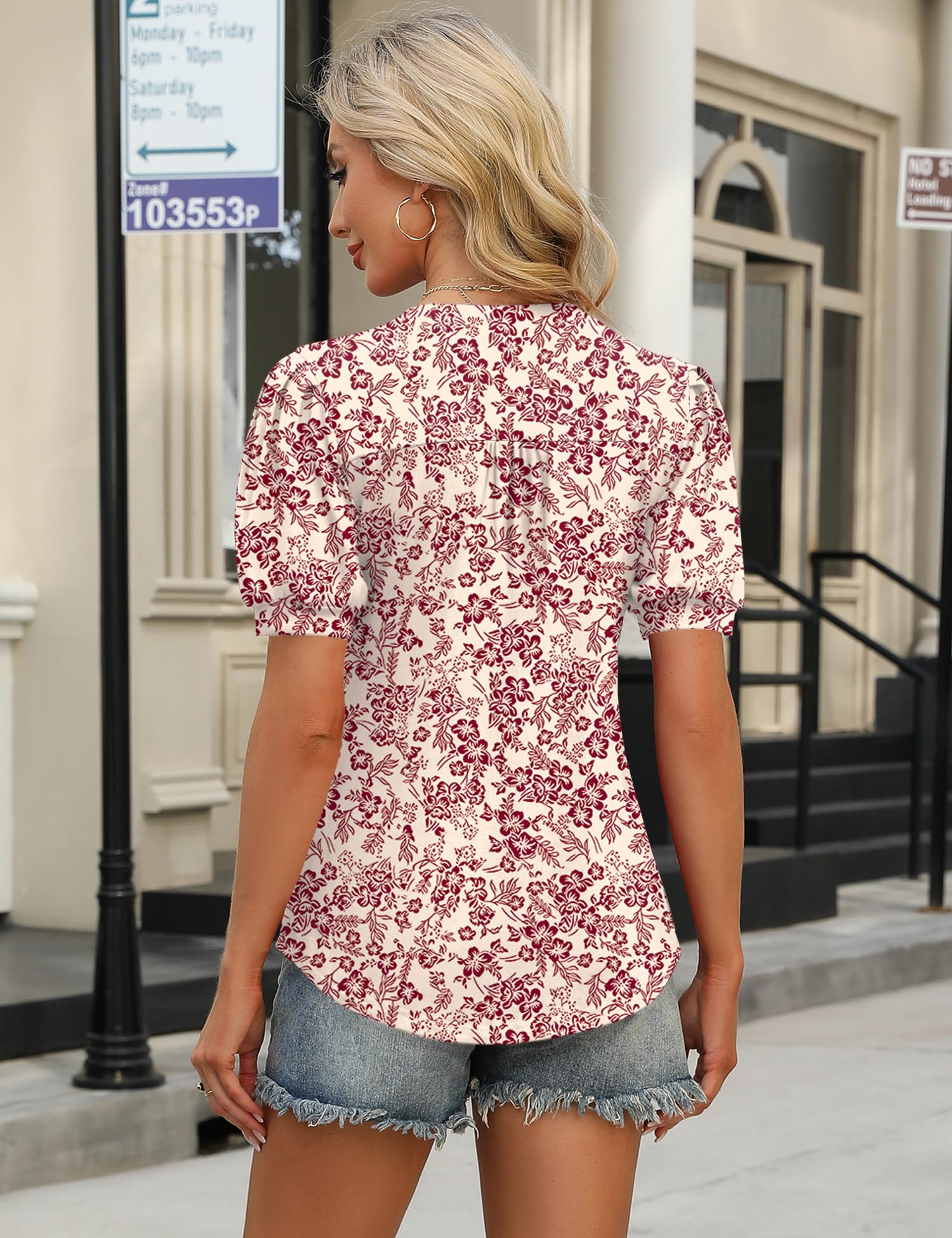 Rapbin Chemisier pour femme - Col en V - Boutonnière - Tunique - Manches courtes - Haut d'été élégant et décontracté