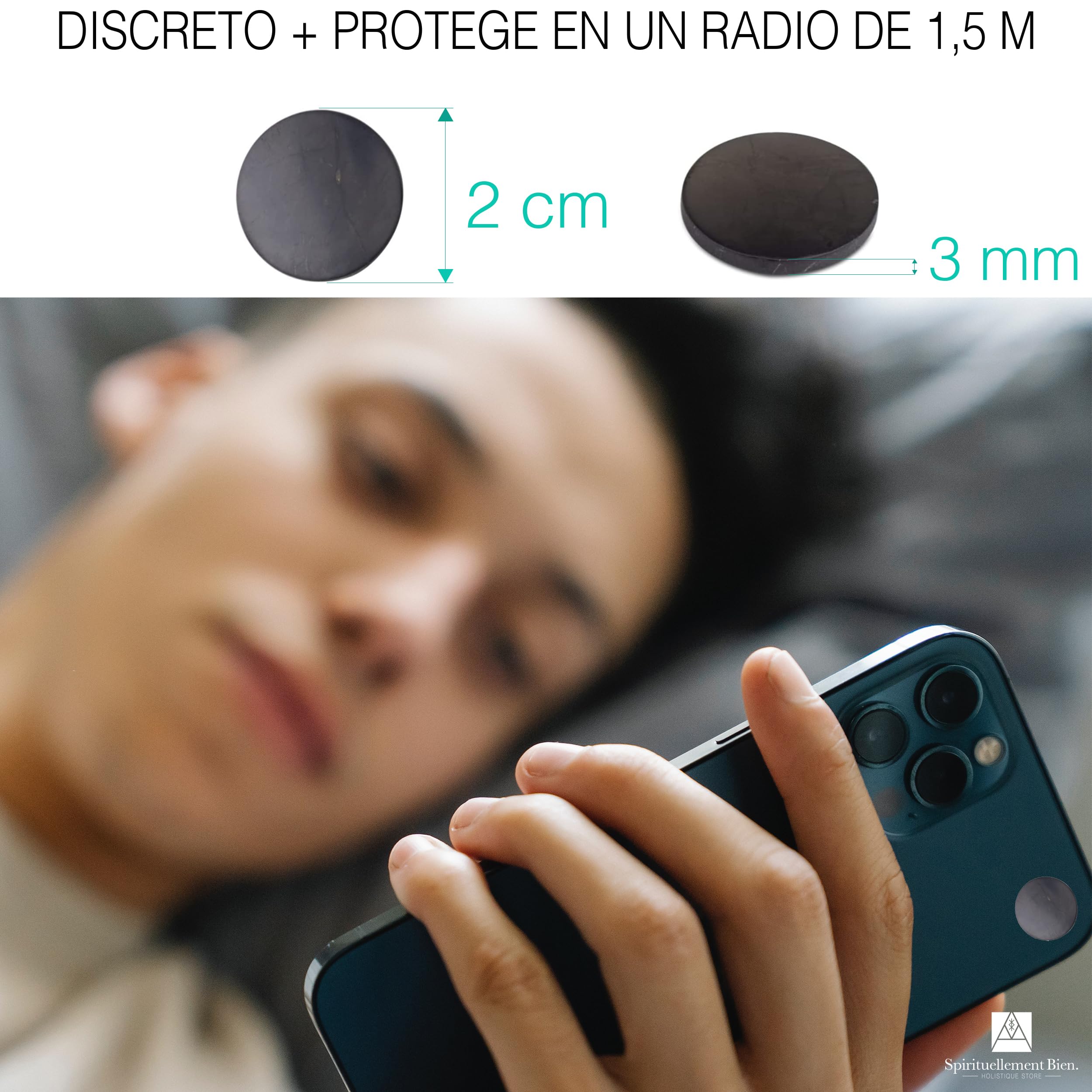 Lote de 6 pastillas de parche adhesivo de shungite piedra natural lithotherapie - piedra natural de protección anti ondas electromagnéticas para su teléfono móvil, wifi