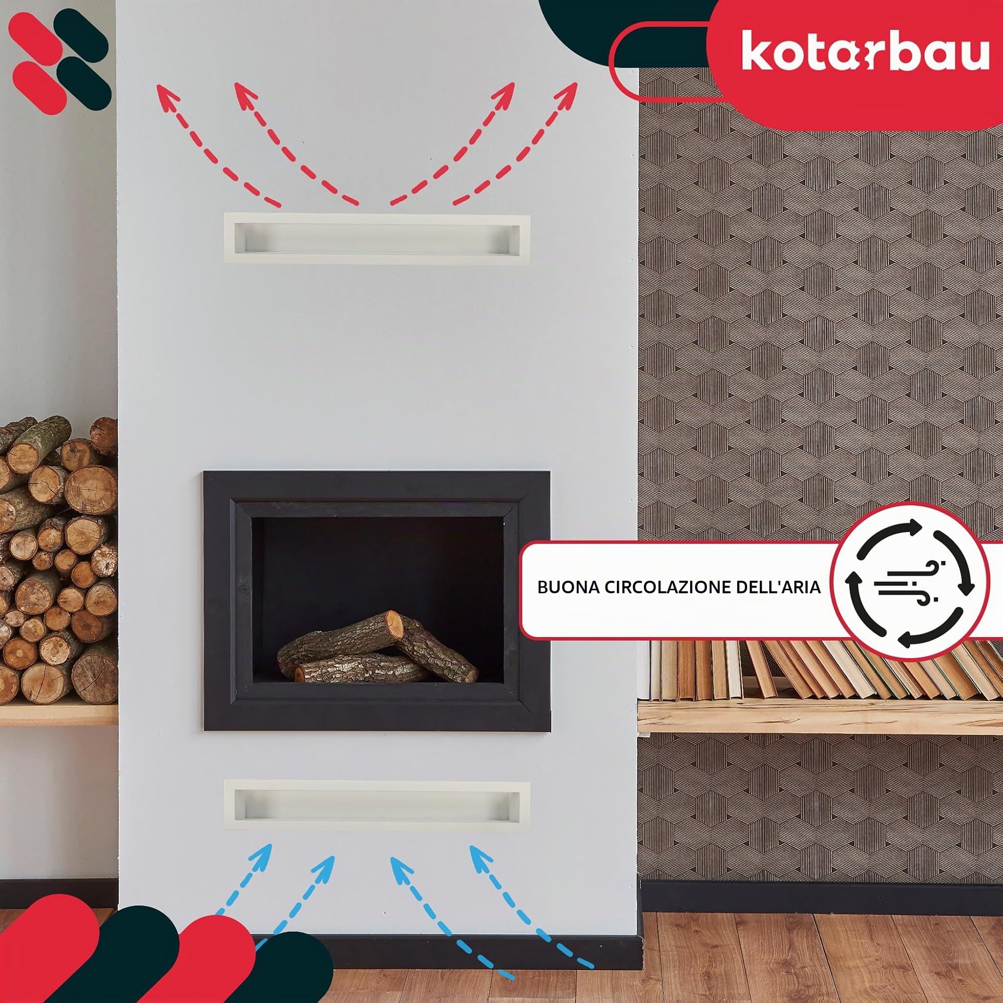 KOTARBAU® Griglia Camino - Bocchette Aria Calda Canalizzata - Acciaio Verniciato a Polvere - 60 cm - Bianco - Griglia per Caminetto - Griglie Camino - Elegante Design Moderno