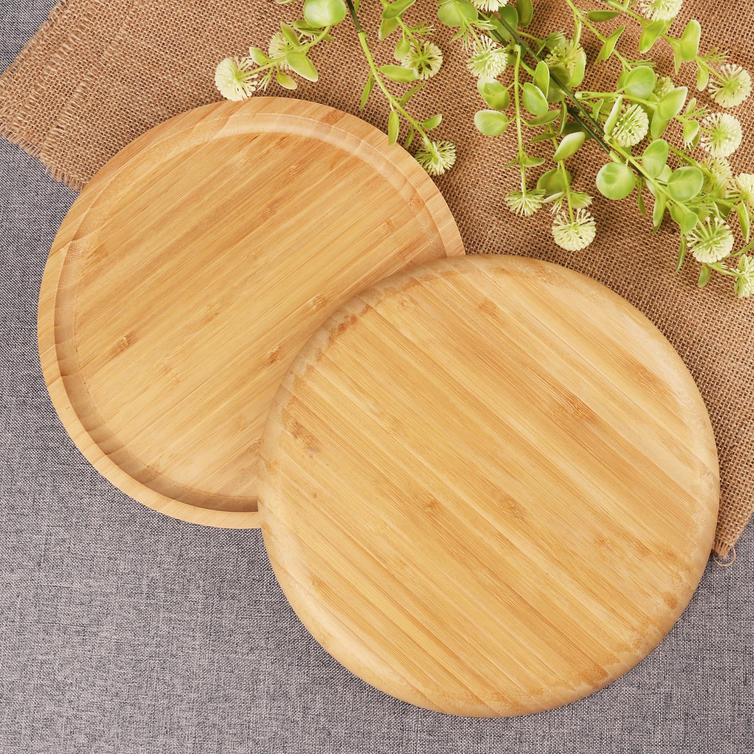 GNIEMCKIN Lot de 3 soucoupes rondes en bambou de 30 cm, pour plantes d'intérieur et d'extérieur, parfaites pour les pots de fleurs succulentes et les pots de fleurs avec drainage.