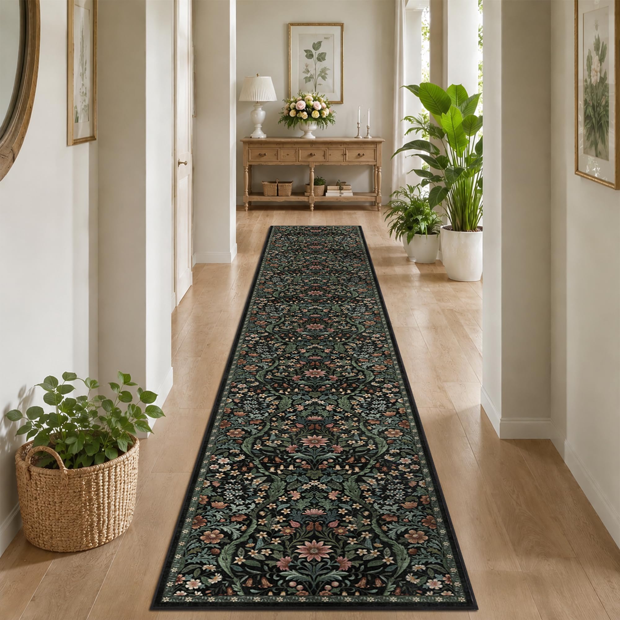 2x12 Floral Runner Rug for Hallway Washable Kitchen Runner Rug