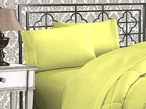 Elegant Comfort Luxurious 1500 Premium Hotel Quality Microfiber Three Line Embroidered Softest 4-Piece Bed Sheet Set, Wrinkle and Fade Resistant, Queen, Pistachio Green