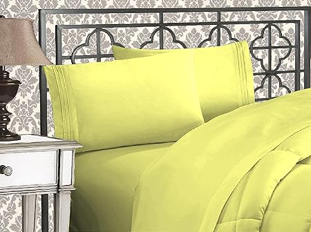 Elegant Comfort Luxurious 1500 Premium Hotel Quality Microfiber Three Line Embroidered Softest 4-Piece Bed Sheet Set, Wrinkle and Fade Resistant, Twin/Twin XL, Pistachio Green