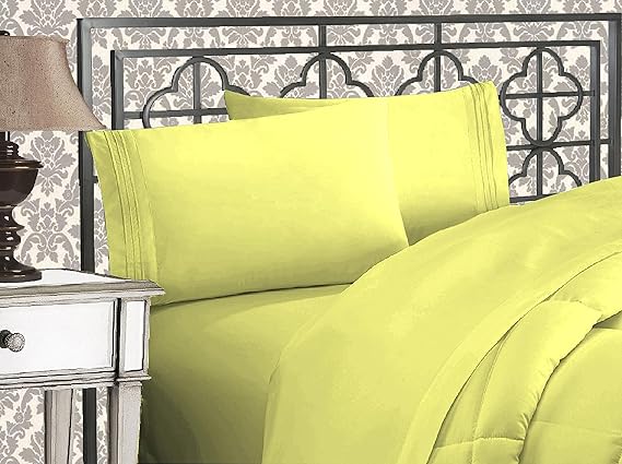 Elegant Comfort Luxurious 1500 Premium Hotel Quality Microfiber Three Line Embroidered Softest 4-Piece Bed Sheet Set, Wrinkle and Fade Resistant, Twin/Twin XL, Pistachio Green