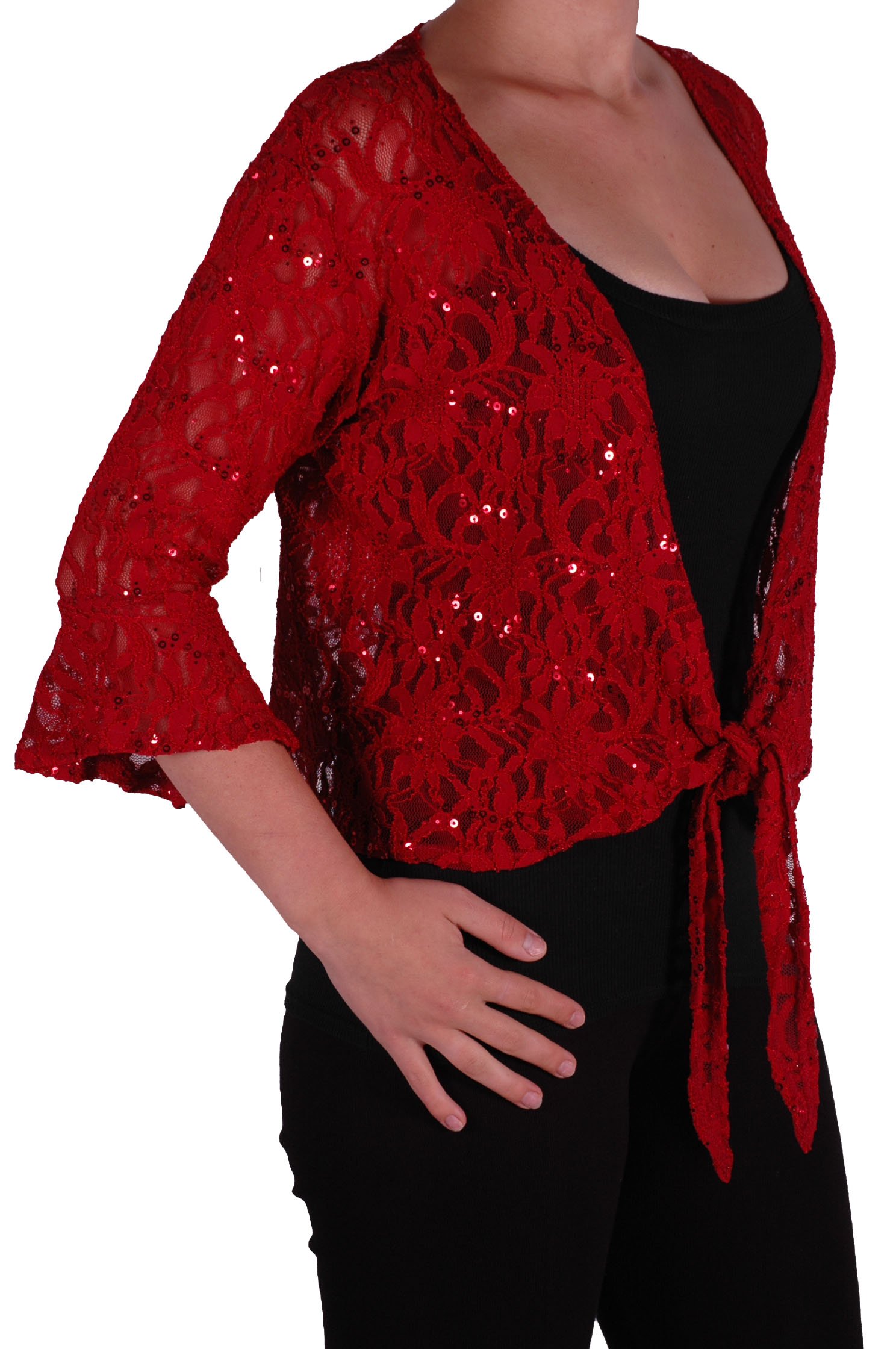 Eye Catch Women's Wine Eyecatch Oversize 12-26 - Darcey Sequin Cardi Tie Shrug Lace Bolero Top Plus Size 24-26