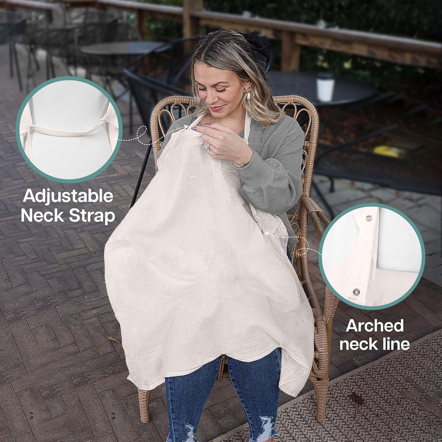 Muslin Nursing Cover - Large 42x30 Inches Nursing Cover Up for Breastfeeding | Breast Feeding Covers for Women with 2 Pockets, Carry Bag, Muslin Cotton, Stylish & Comfortable Design Beige image 4 of 7 B0DJPW4N3D