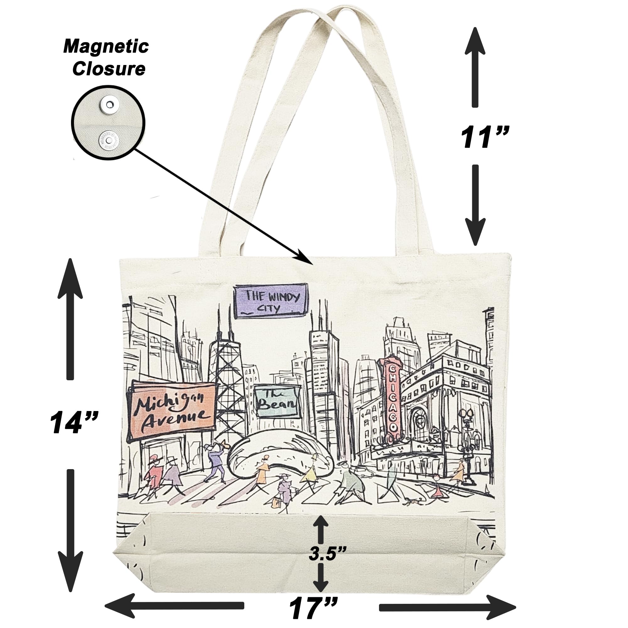 Cities Around the World Artwork Tote Bag Series- Designed in the USA, 17"x14", Double Sided Print, Souvenir & Gift