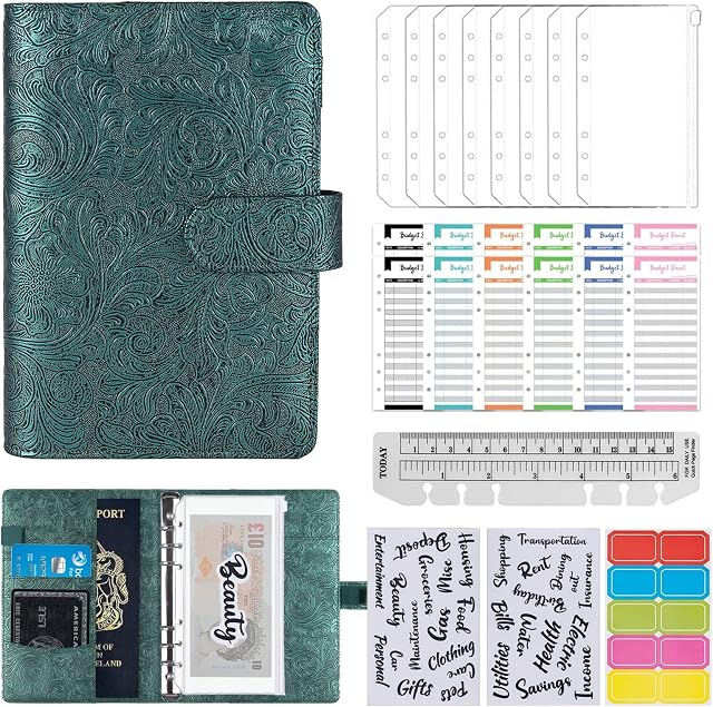ChangWanna A6 Money Budget Ring Binder - Money Saving Wallet Organiser Binder with Pockets, Cash Stuffing Budget Wallet Planner Binder with Cash Envelope, Money Folder Wallet Organiser for Cash Saving