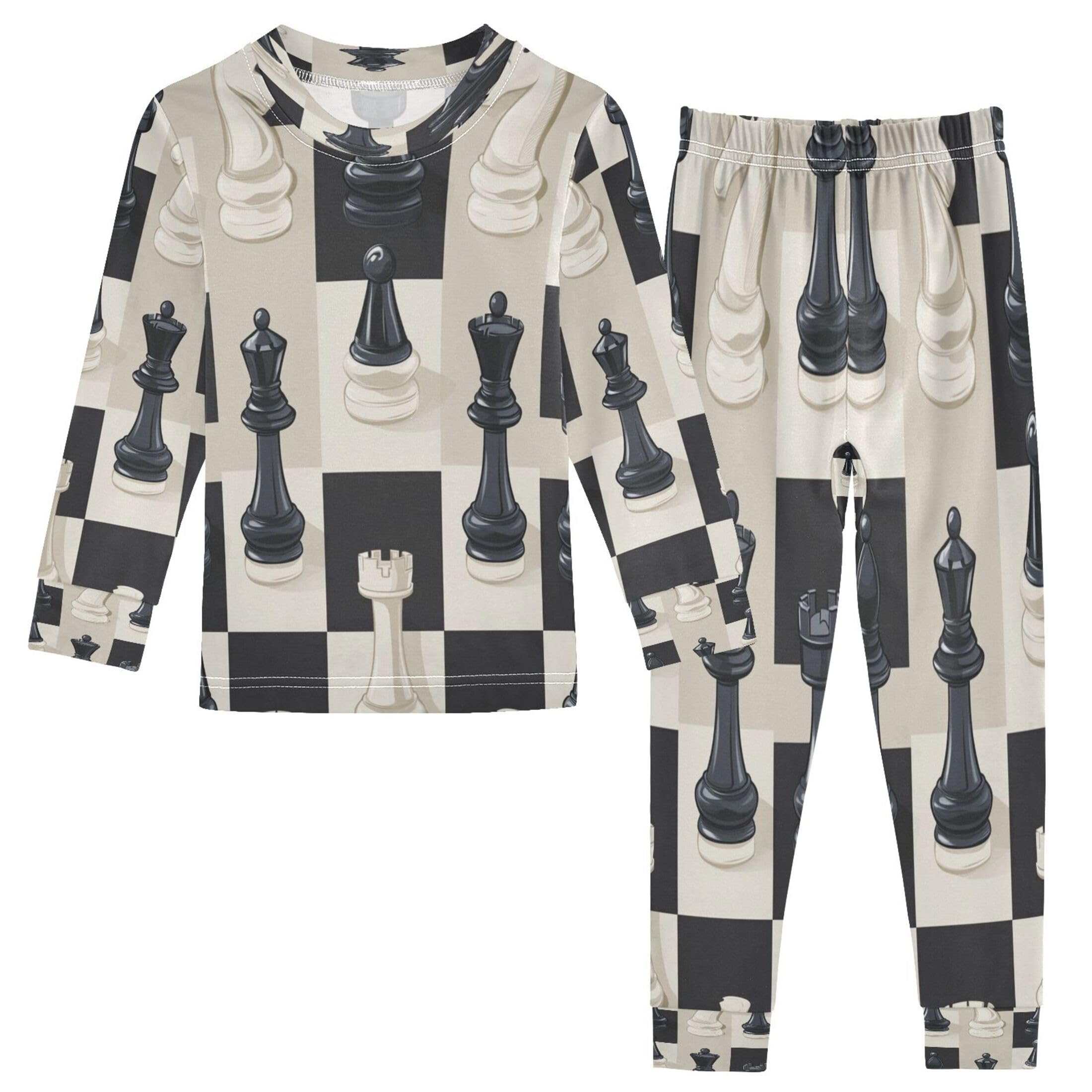 Vozoza Chess Watercolor Pajama Sets Long Sleeve Top with Pants Cotton Soft Sleepwear 2 Piece Pjs Set Size 5T Multicolor