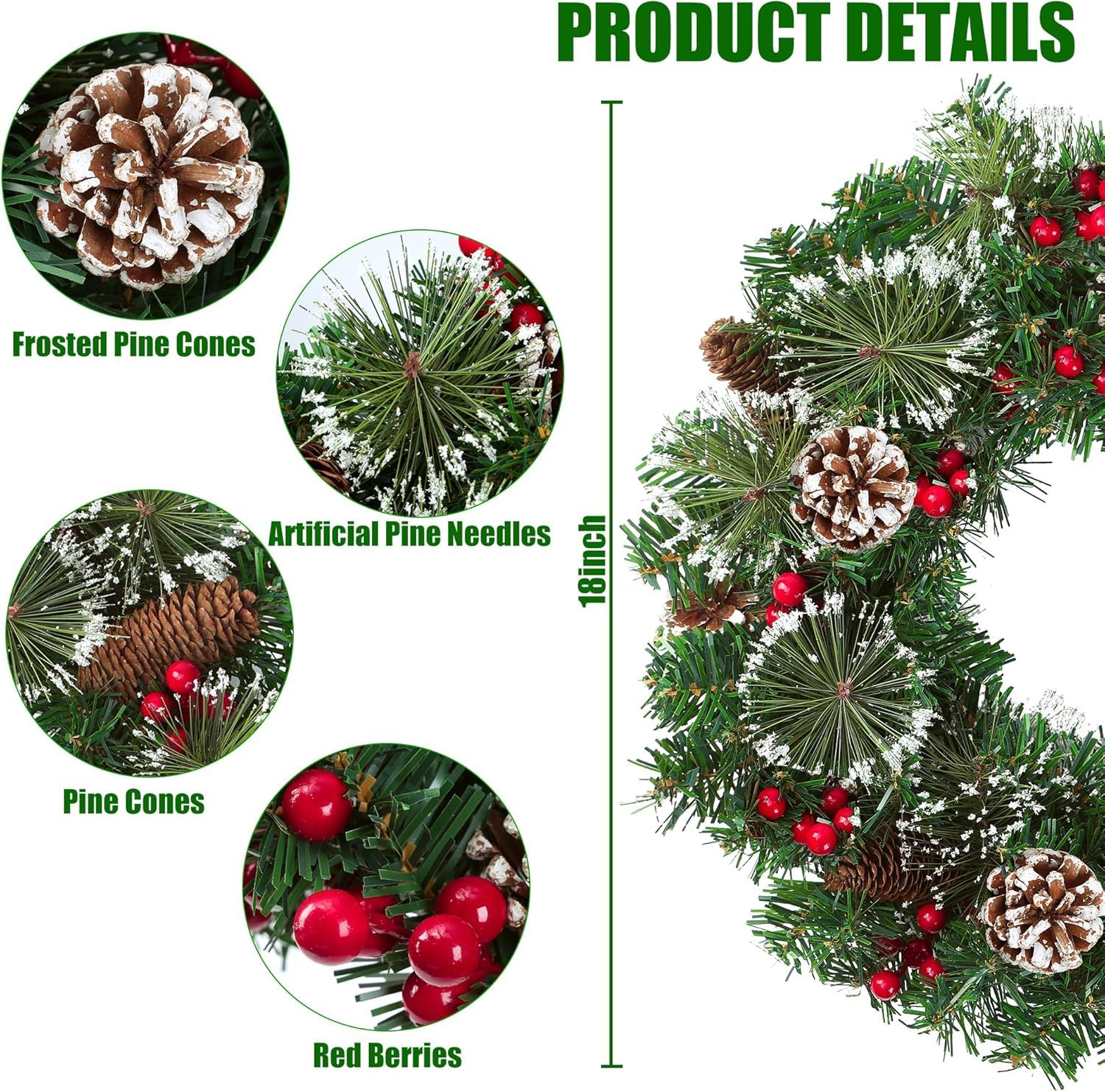 12 Inch Christmas Wreath for Door & Home Decor | Merry Xmas Wreath Ring | Christmas Decorations Items for Home Office | Wreath for Christmas Tree Wall Staircase | Christmas Reeth Door Decoration 3