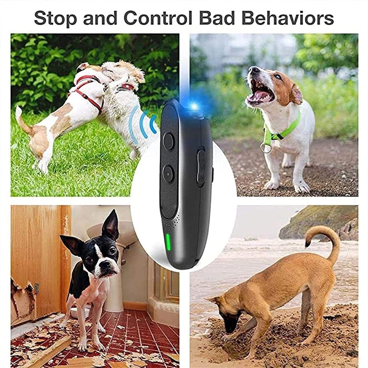 Dispositif Anti-aboiements, Dispositif ultrasonique à fréquence Variable, 2 en 1 Rechargeable, Outil de Dressage portatif for Chiens