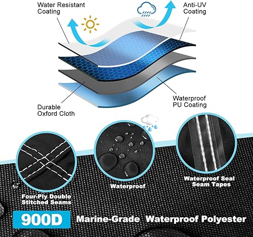 Miniatura 2 de Funda para lancha remolcable de 14 a 16 pies con cubierta de motor fuera de borda, 900D, resistente a la decoloración, lona marina impermeable, para