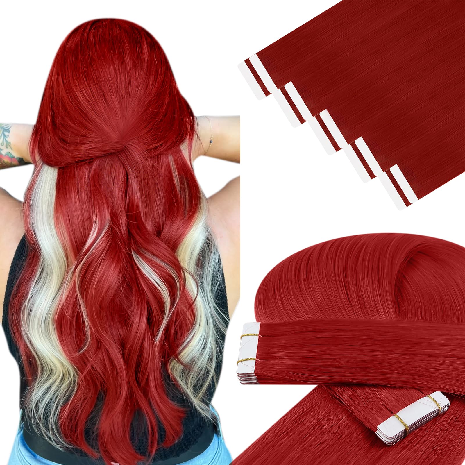 YoungSee Tape Hair Extensions Platinum Blonde 16In Tape in Hair Extensions Real Human Hair for Women 20pcs 50g Easy to Wear Hair Tape-in Extensions Blonde — view 11