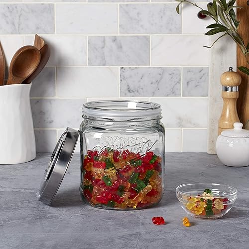 Miniatura 9 de Mason Craft & More Airtight Kitchen Food Storage Clear Glass Pop Up Lid Canister, 2 Pack of Small 1.6 Liter Pop Up Canister