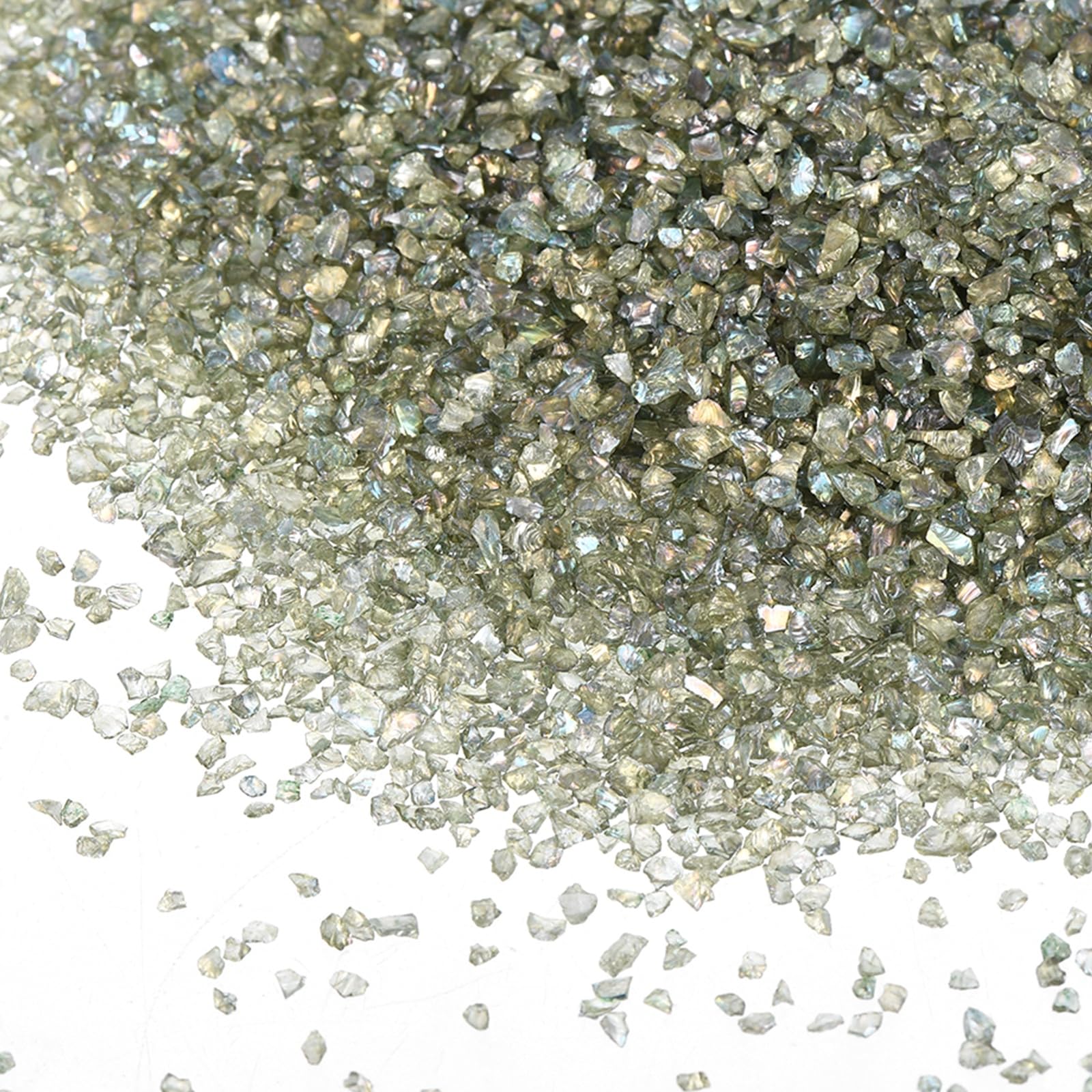 sourcing map 3 Pcs Crushed Glass for Resin Art, 50g Irregular Metallic Chunky Chips Small Broken Crushed Glass Glitter Pieces for Crafts DIY Vase Filler Jewelry Making Decor, Deep Olive Green