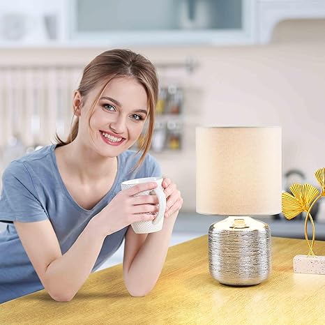 Lampwell Lampwell Beno Small Table Lamp for Living Room as Bedside Table Lamp for Bedroom,Modern Ceramic Table Lamp,Kids Table Lamp,Night Table Lamp,Φ6.3×H11.81IN,Bulb Excluded,Grey Chrome Table Lamp photo 2