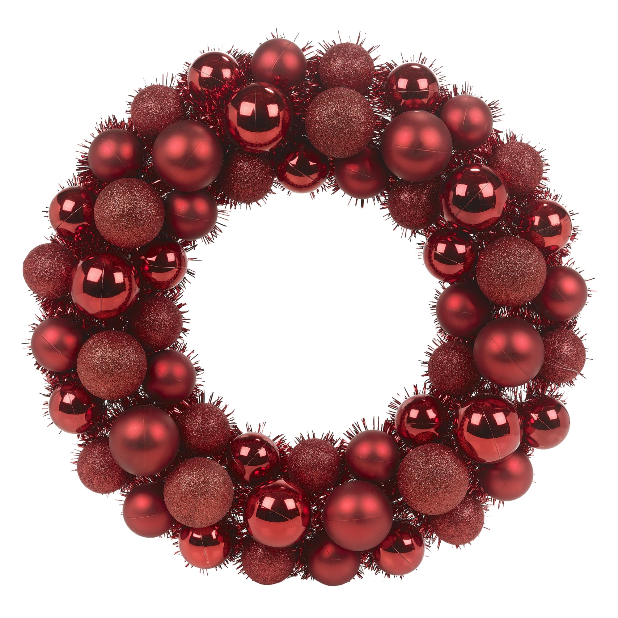 Urbnliving Red Christmas Wreath Artificial Door Wreath Ornament Decoration For Fireplace Garden Shop Window Doorway Hanging Mantel Wall Ornament With Colourful Xmas Baubles (Red)