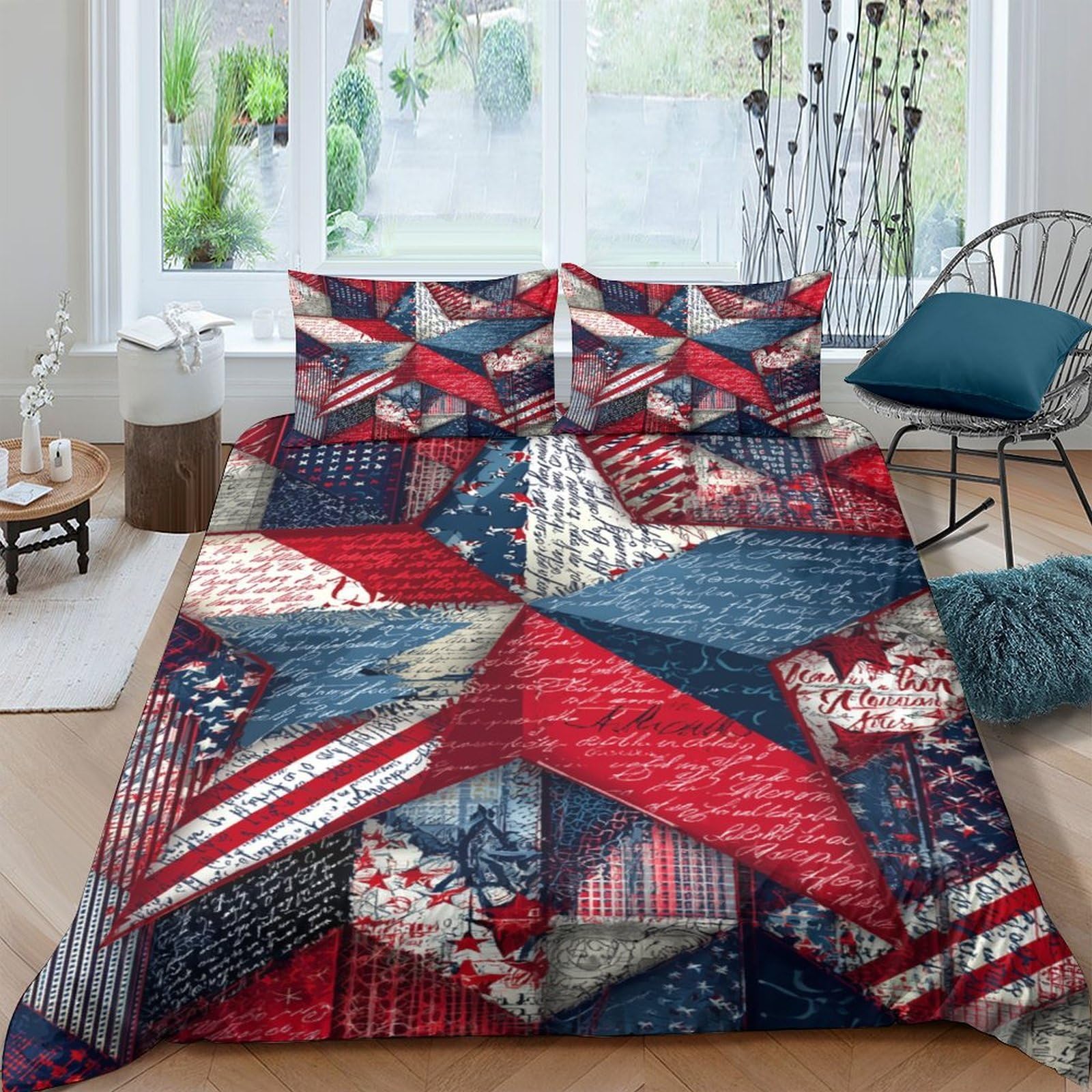 Ctjqhvkz Style-3 3D Printed Patchwork Red Blue Fitted Sheet Microfiber Soft Anti-Slip Geometric Mattress Cover For Bedroom Dorm Decor Single（135X200cm）