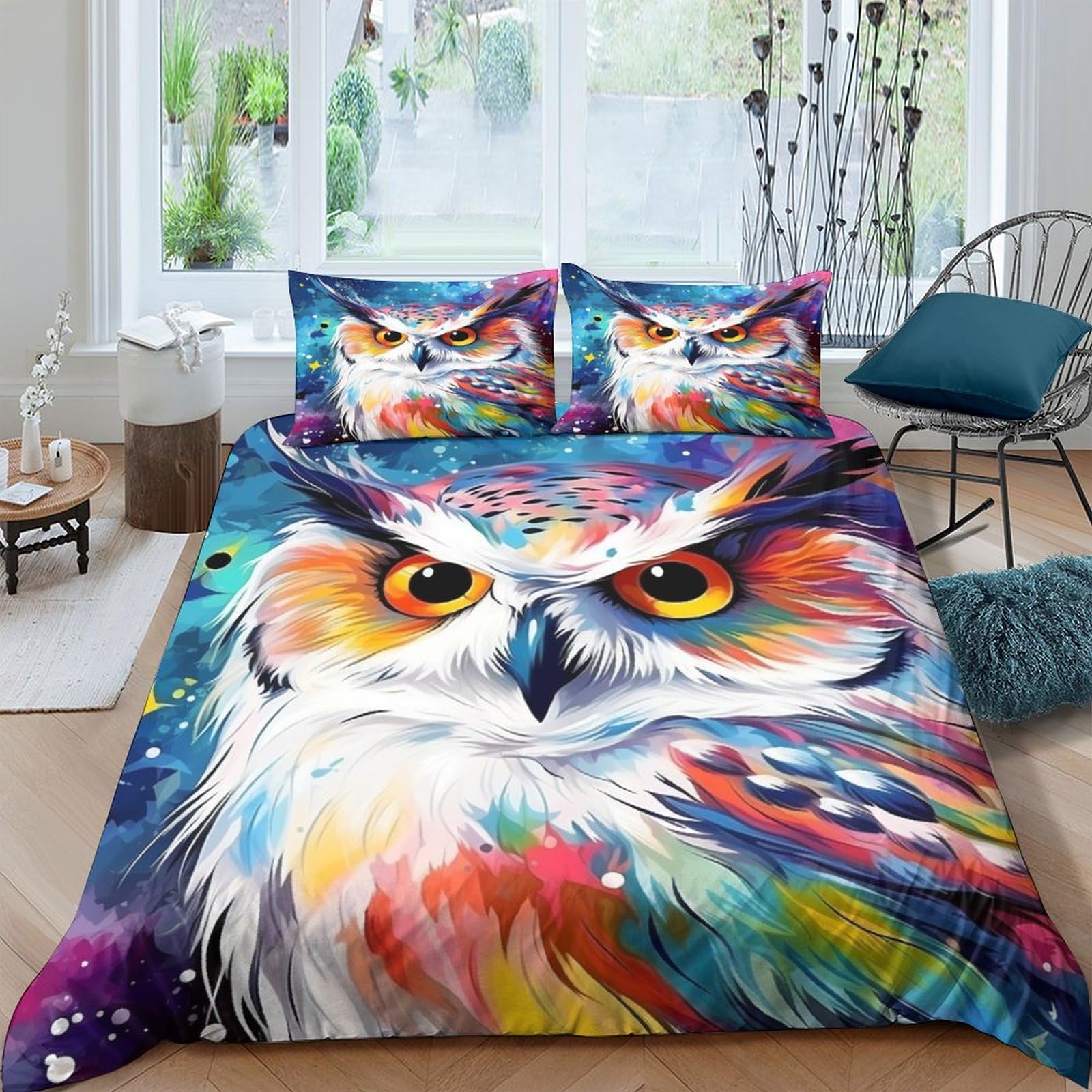 Housse de couette hibou avec fermeture éclair parure de lit 3D