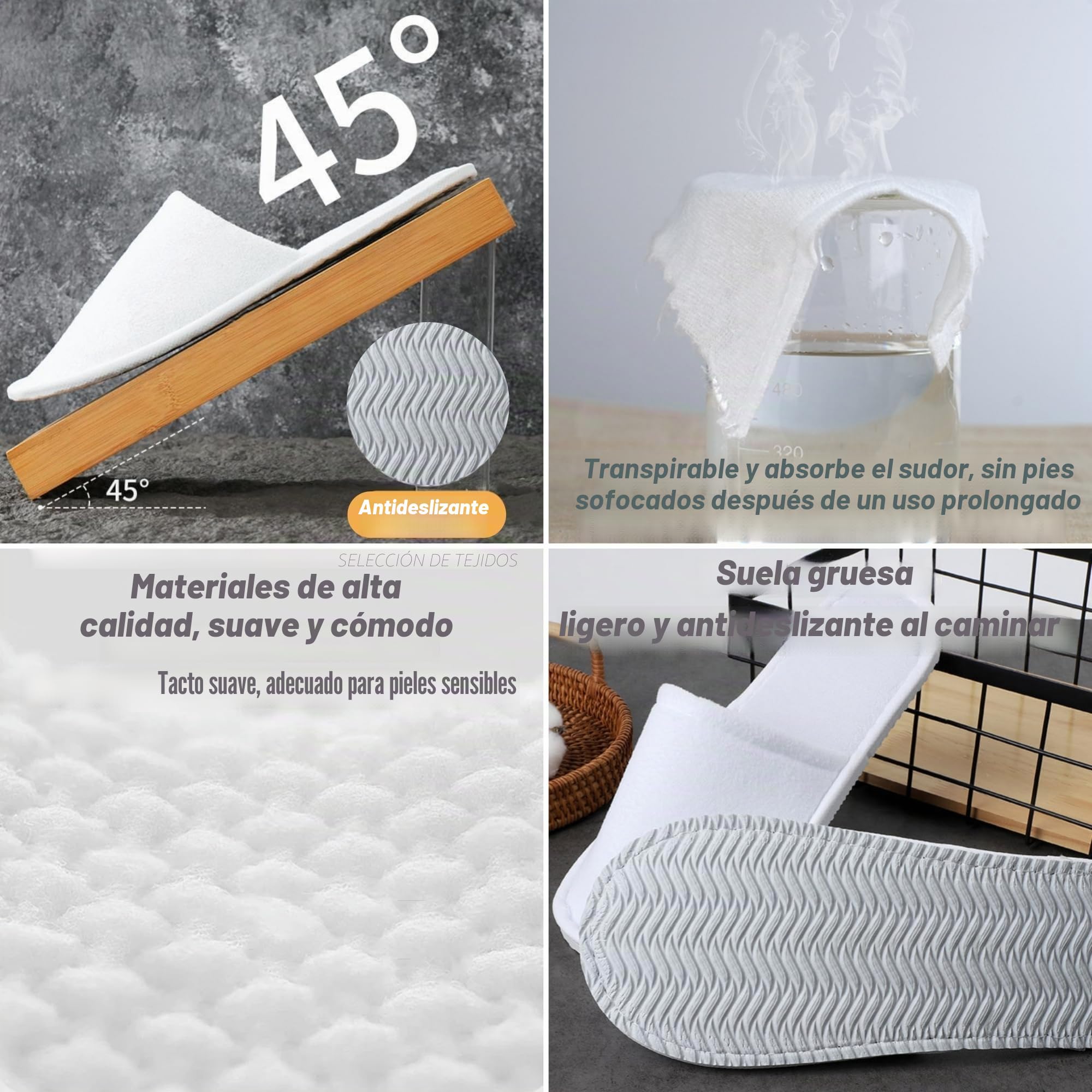 Tokaneit 24 Pares Zapatillas Desechables, Zapatillas de Hotel, Pantuflas Invitados, Pantuflas para Mujer y Hombre, para SPA Invitados a la Fiesta y Viaje (Blanco)