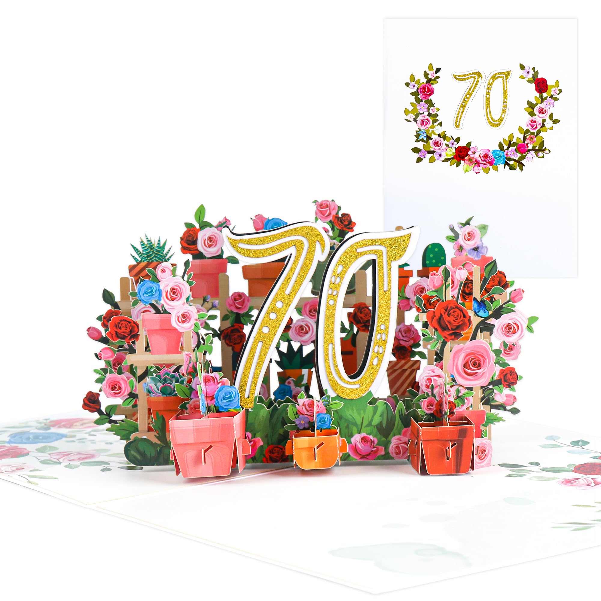 LINPOPUP Biglietto pop-up 3D per 70° compleanno, con busta, Happy Birthday – buono regalo per fidanzata, moglie, 70 numeri rosso N24