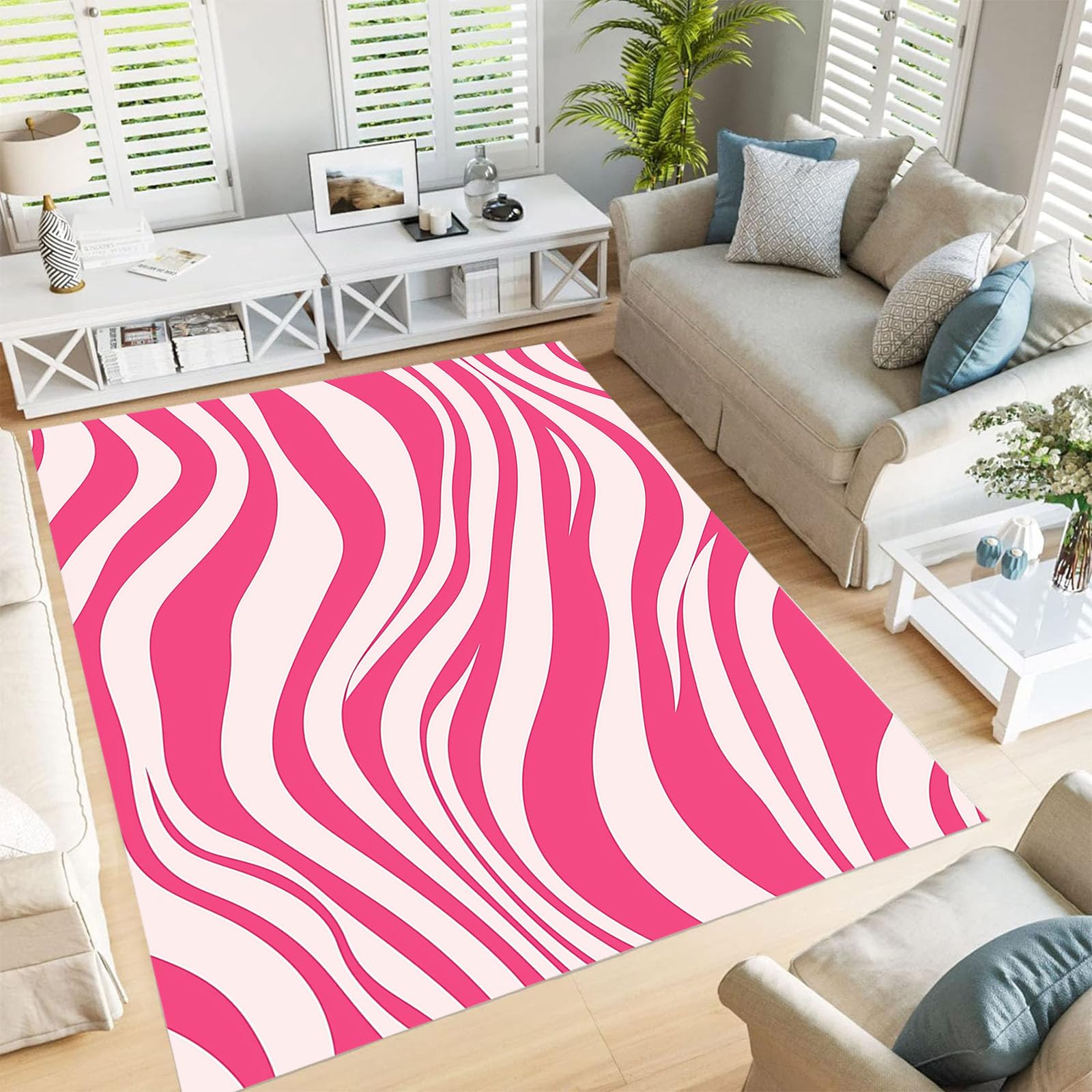 Tapis lavable magenta 200x300cm à rayures zébrées abstraites pour grand salon