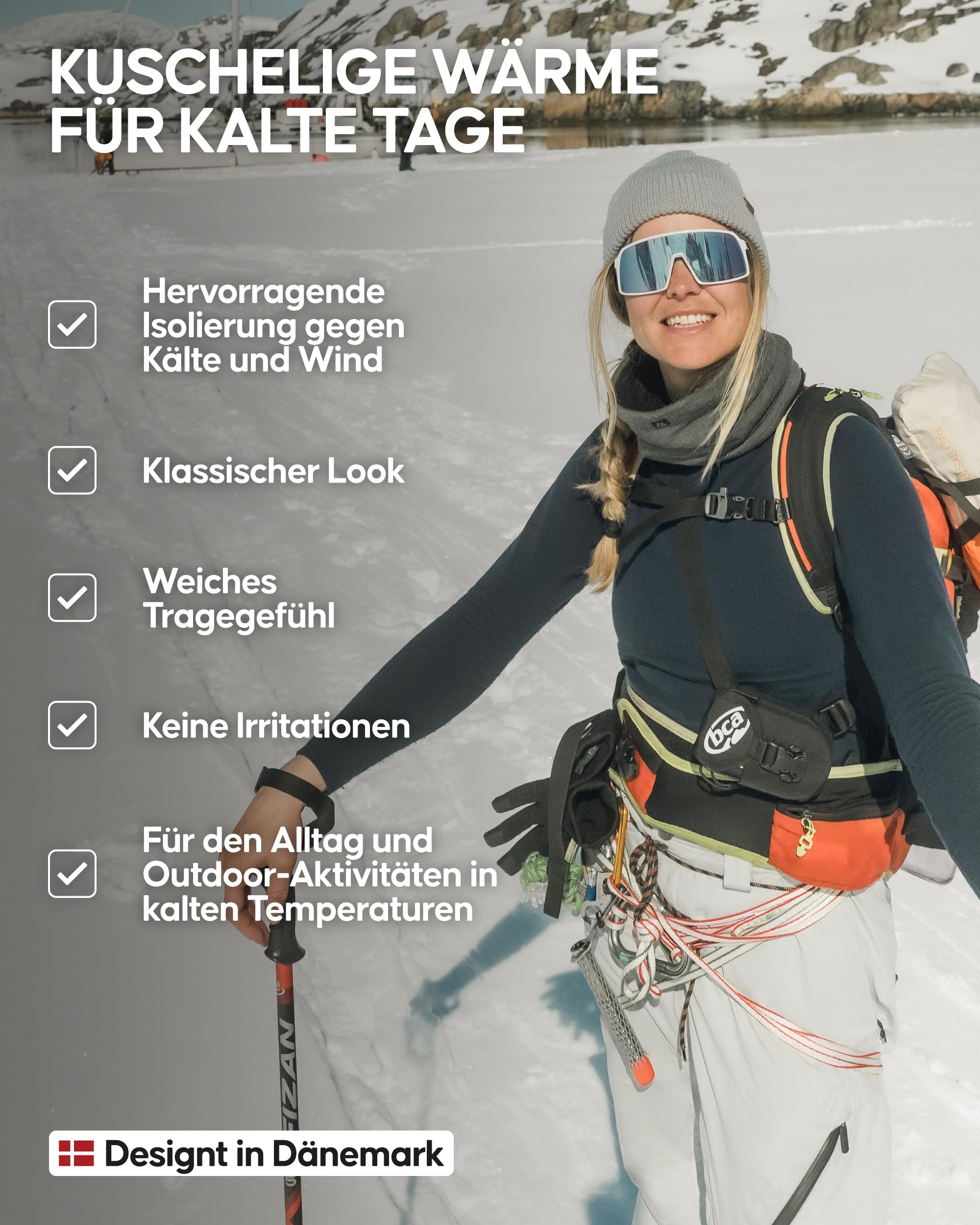 DANISH ENDURANCE Merinowolle Mütze mit Fleece Warme Wintermütze Stretchy Bequem Beanie