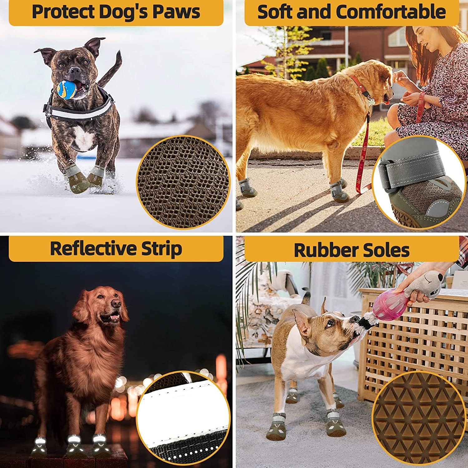 KUTKUT Dustproof Boots for Hardwood Floor | Breathable Shoes | Dog Booties With Reflective Anti-Slip Sole | Outdoor Paw Protectors With Rubber Soles for Hiking and Running (Size: 4) 3