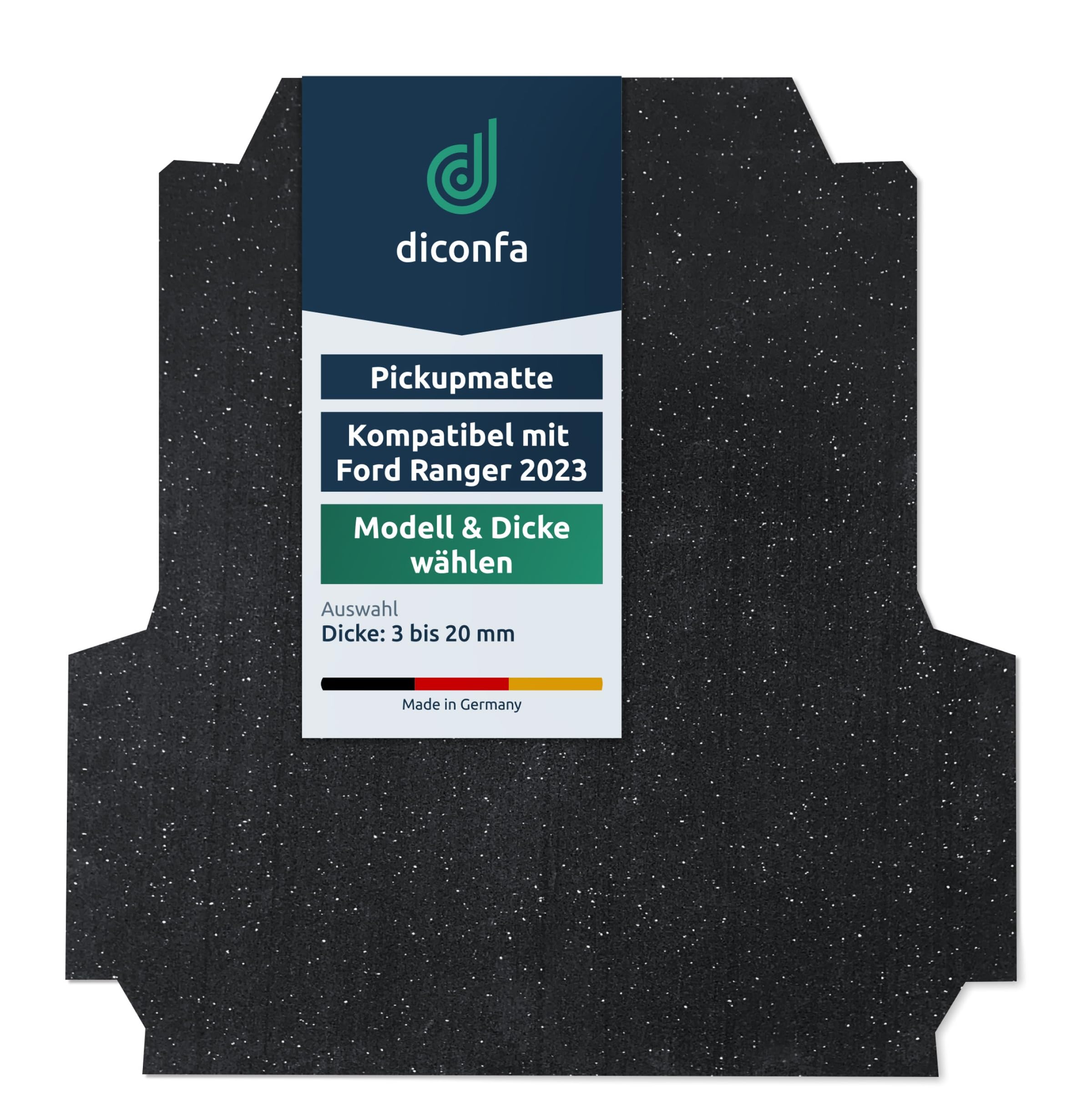 diconfa Pickupmatte 8mm Dicke WÄHLEN - kompatibel mit Ford Ranger 2023 New Generation Doppelkabine Raptor WILDTRAK DOKA m. original Laderaumwanne ab BJ 01/2023 - Ausbuchtung an der Kabinenrückwand
