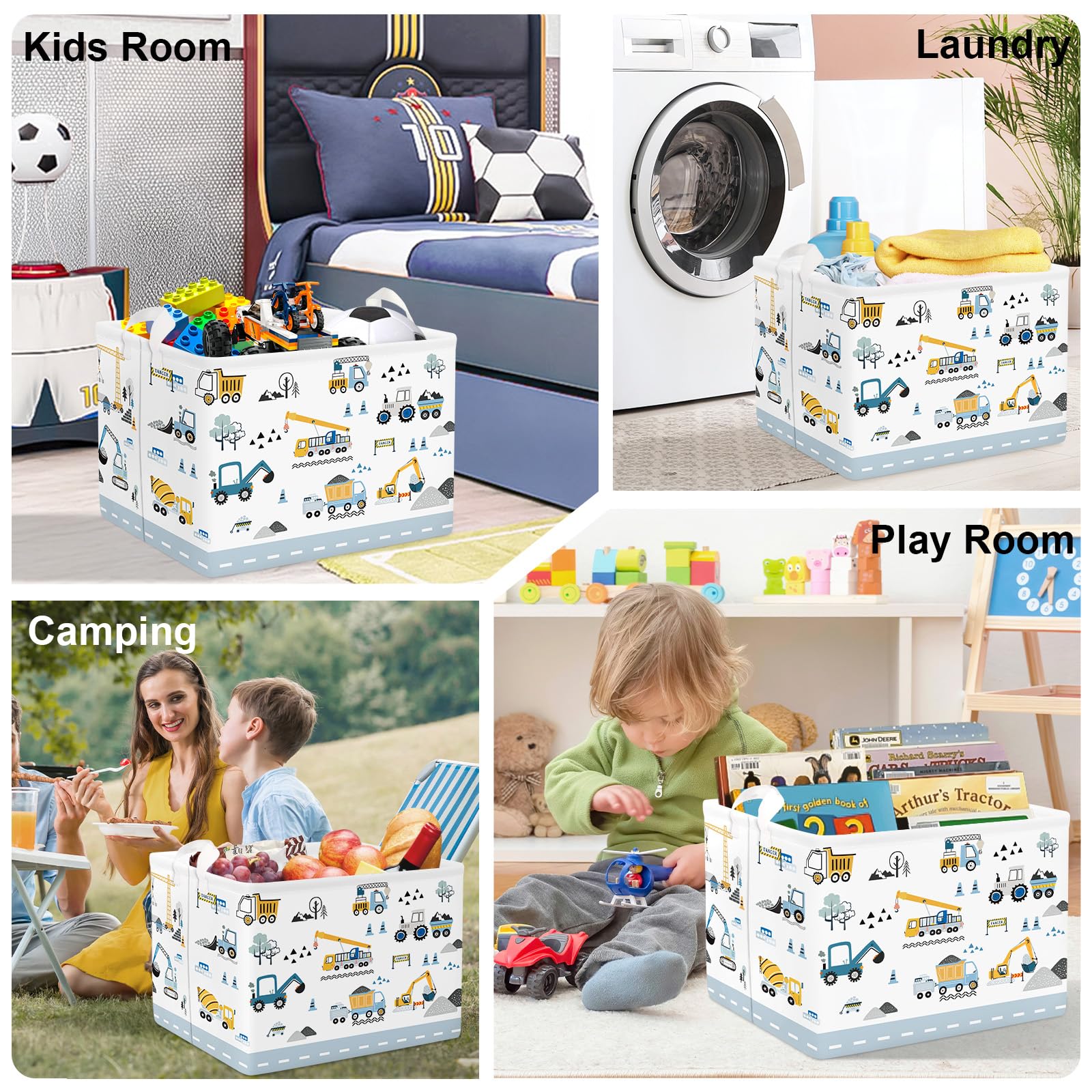 Grande Cesta Ropa Sucia Coches de Dibujos Animados Plegable Cestos Almacenaje Ropa Juguetes para Padres,Grúa,36L