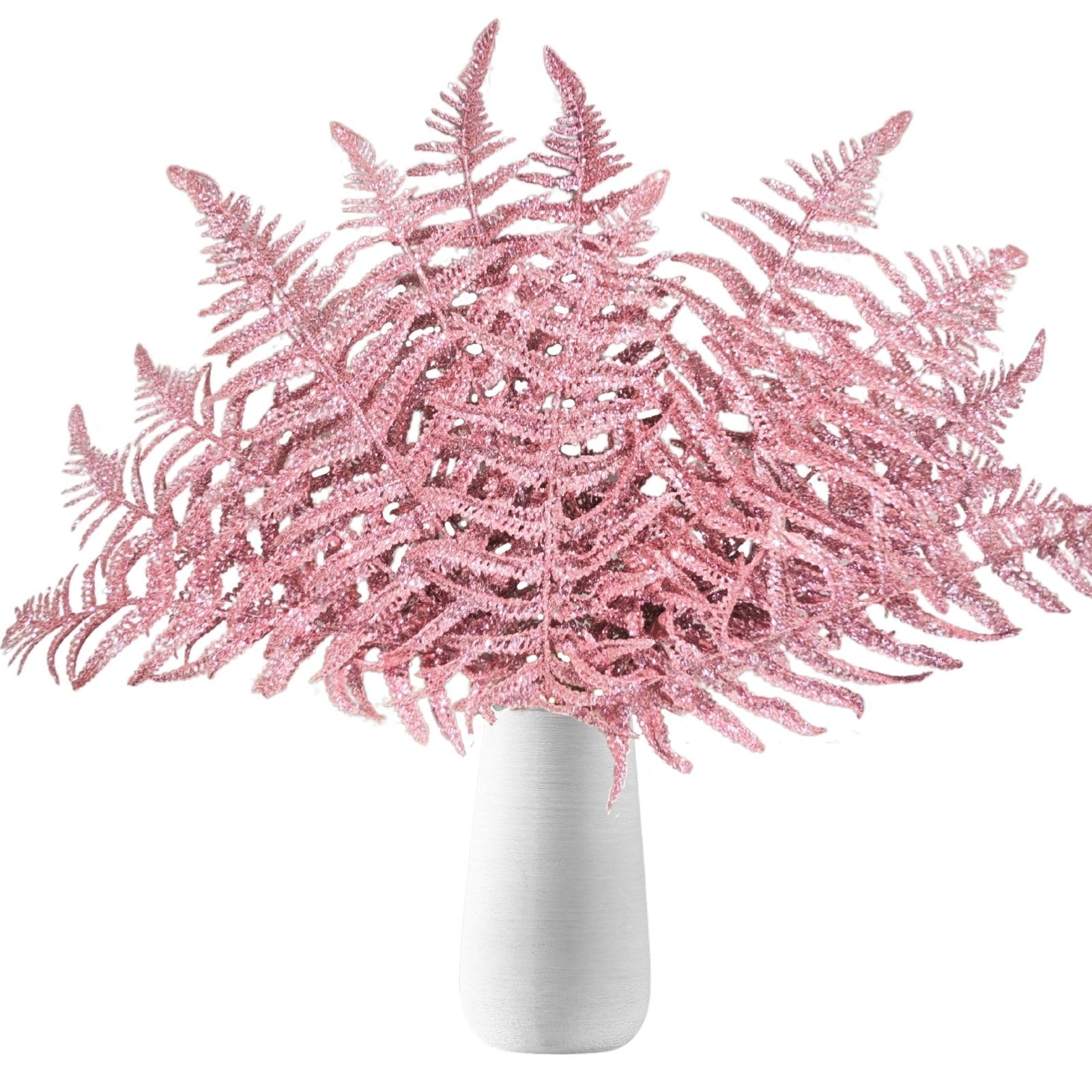 ASTRYASGlitter Leaves Artificial Tropical Leaf Sprays Glitter Leaf Garland Flashing Picks DIY Bouquet Stem Floral Branches for Wedding Wreath (Rose Gold)