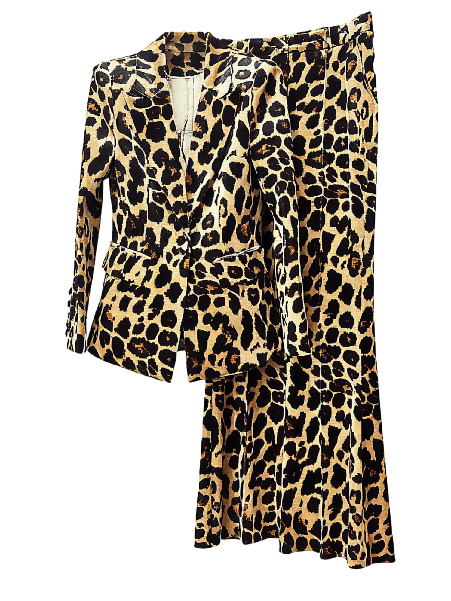 Designer Leopard Two Piece Set for Women Blazer Flare Pant Slimming Sets Female Party Suit Sets Outfit