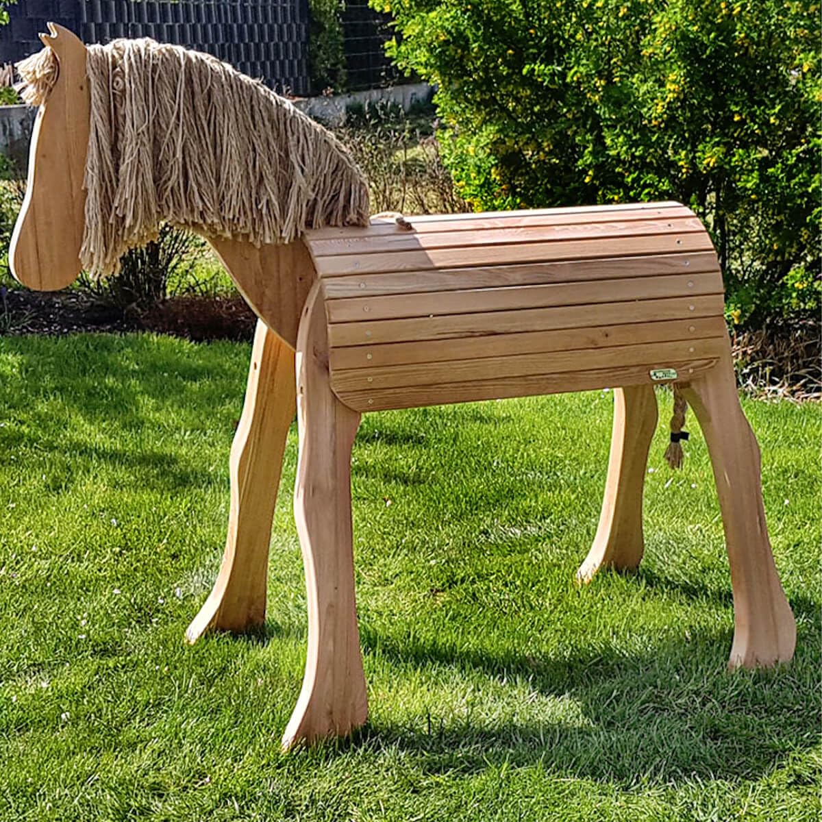 Holzspielzeug Peitz Mähne & Schweif für Voltigierpferd | Natürliches 3er-Set mit Haltegriff als Ersatzteil für Hobby Horsing