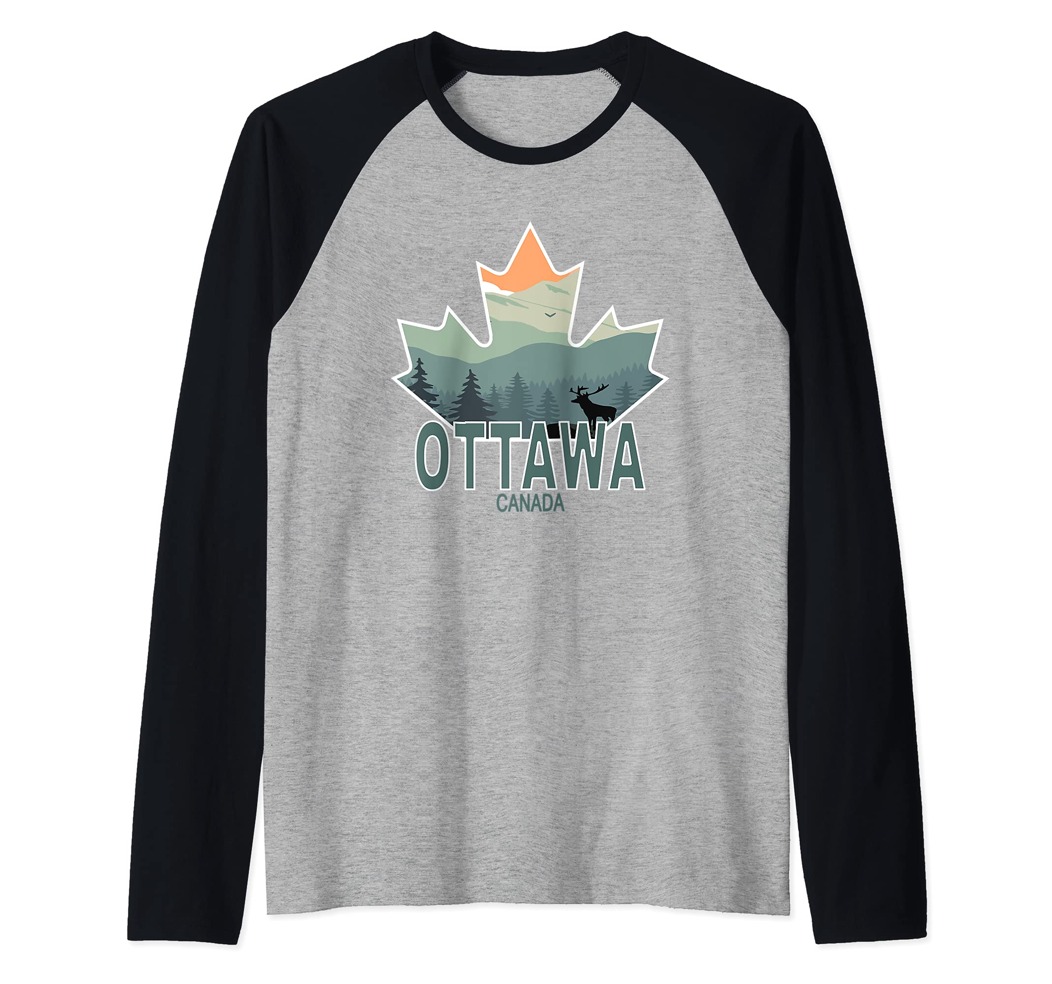 Ottawa Canada Raglan Baseball Tee, Black