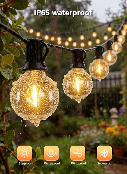 Outdoor String Lights with Remote, 100Ft Outside Waterproof Light with Dimmable G40 LED Bulbs, Shatterproof Connectable Hanging Patio Lights for Porch, Backyard, Bistro, Deck, Balcony, Home Decor - 2