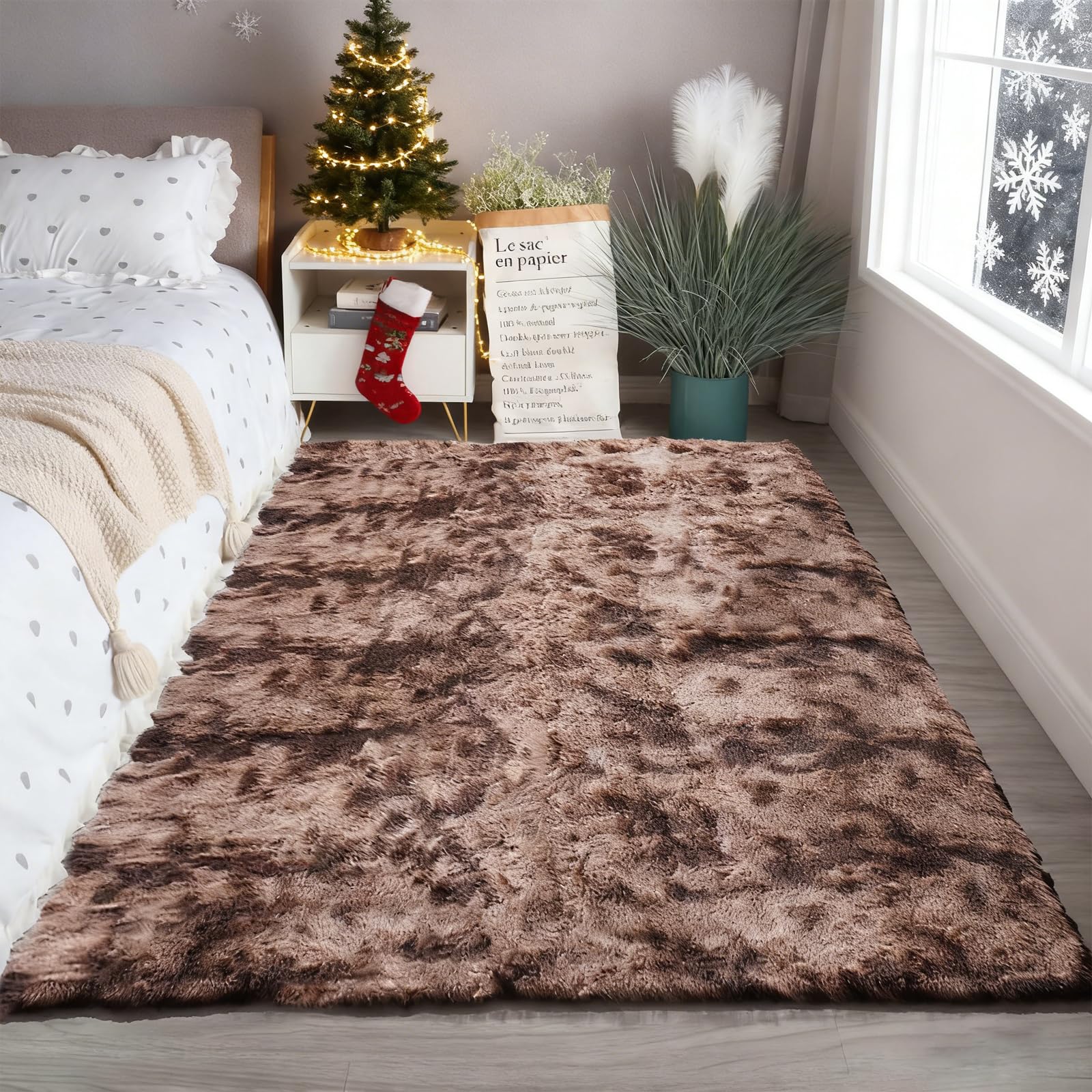 Grand tapis moderne à poils longs 285x285 cm pour maison chambre et salon