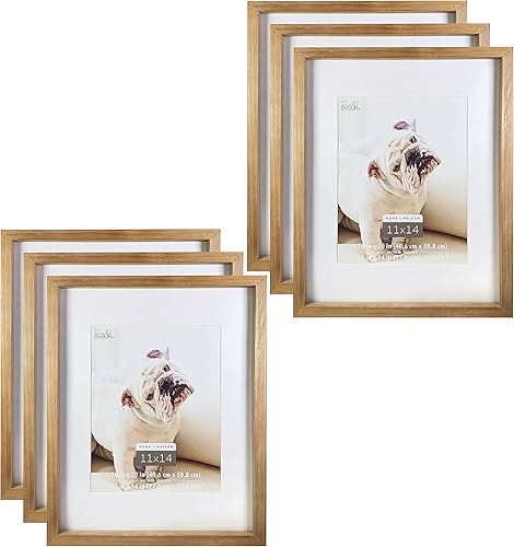 Paquete de 6 Mancha de nogal natural de 11 pulgadas x 14 pulgadas marco con alfombra, Home by Studio Décor