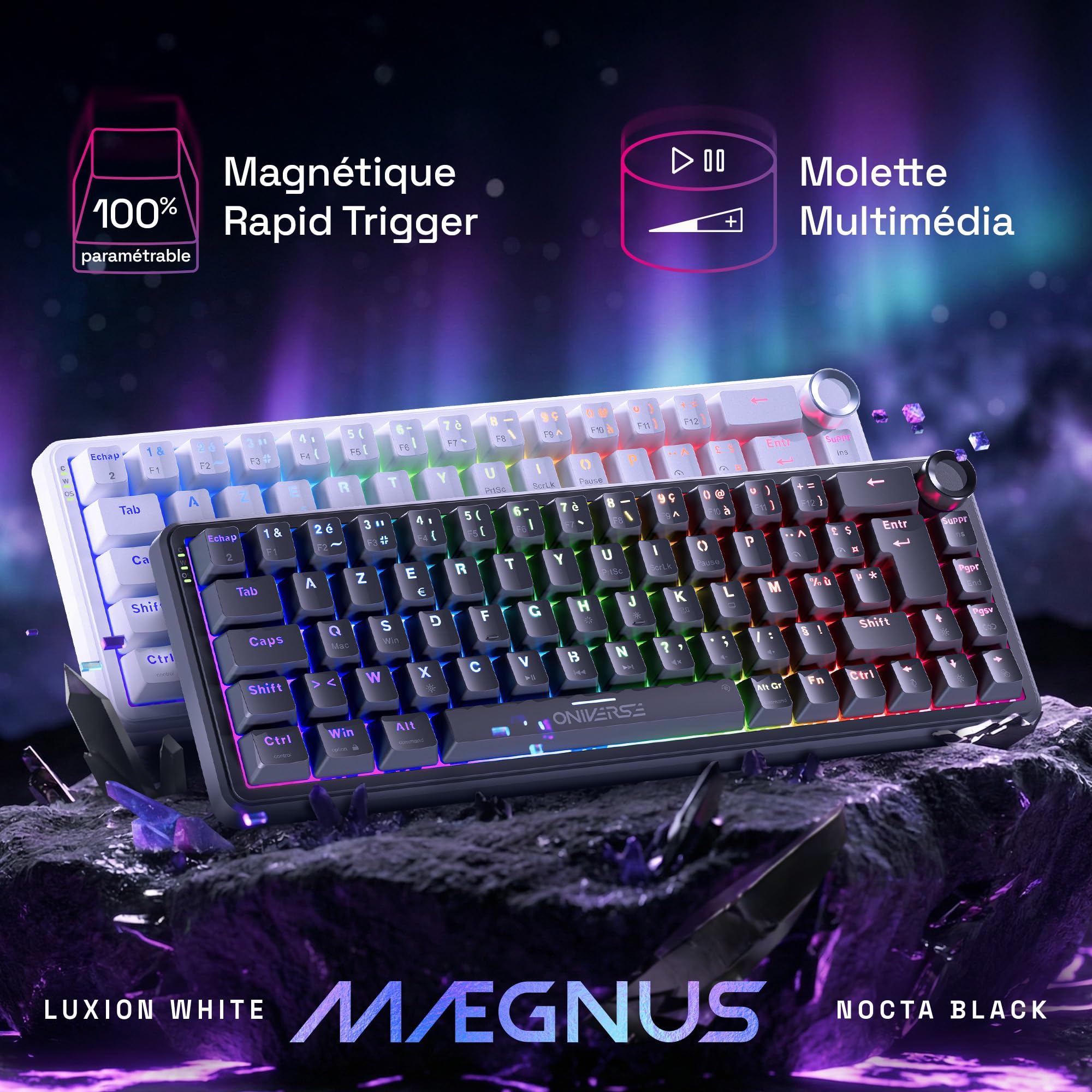 Przewodowa klawiatura magnetyczna do gier 65% z przełącznikami Halla Effect, Rapid Trigger, regulacja działania 0,1 mm, zapobiegająca duchom, 8000 Hz, LED, AZERTY, do komputerów PC/Mac