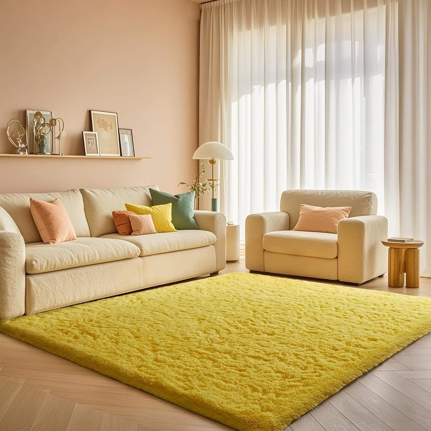 Ophanie Yellow Rugs for Living Room Bedroom, 5x8 Fluffy Fuzzy Furry Carpet, Plush Soft Shaggy Bedside Indoor Floor Area Rug for Kids Girls Boys Baby Teen Dorm Nursery Home Decor Aesthetic 5' x 8' (Rectangular) Yellow