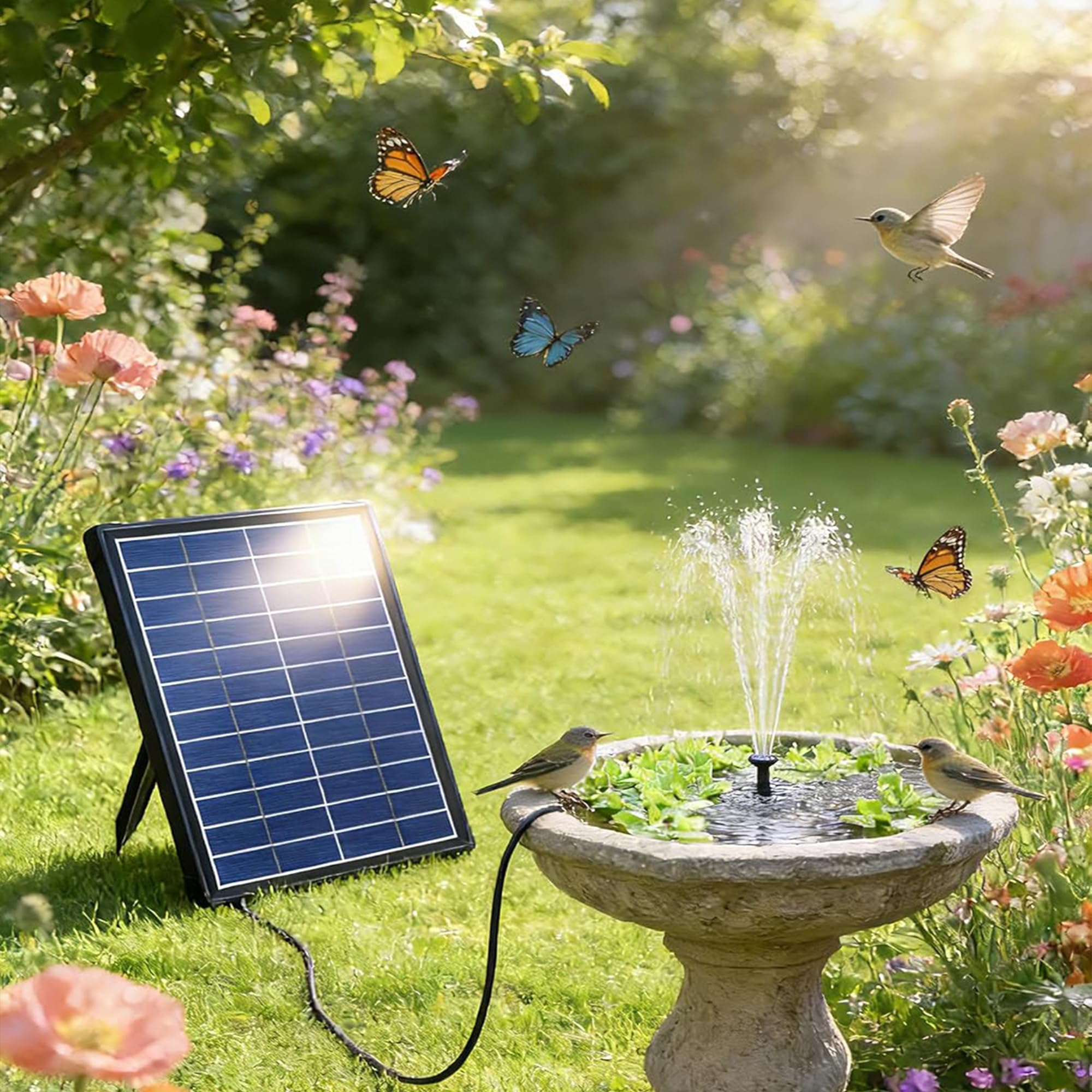 Biling Fontanna solarna do użytku na zewnątrz, mała, 7,5 W, pompa do oczka wodnego z filtrem, 10 dysz, solarna pompa wodna, pływająca fontanna, rury DIY, do fontanny, stawu