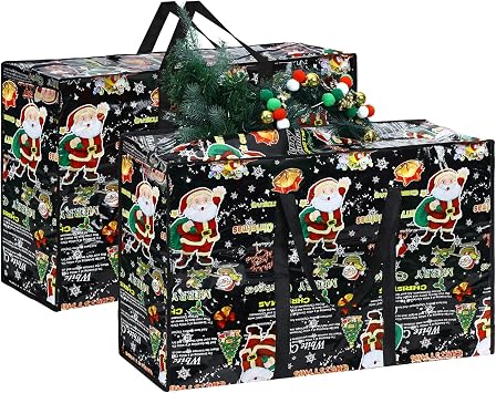 2 Pcs Christmas Ornament Storage Bags Christmas Tree Storage Bags 27 x 20 Inch Ornaments Bag with Zipper Xmas Heavy Duty Containers for Xmas Trees BaublesBlack,Santa Claus Style