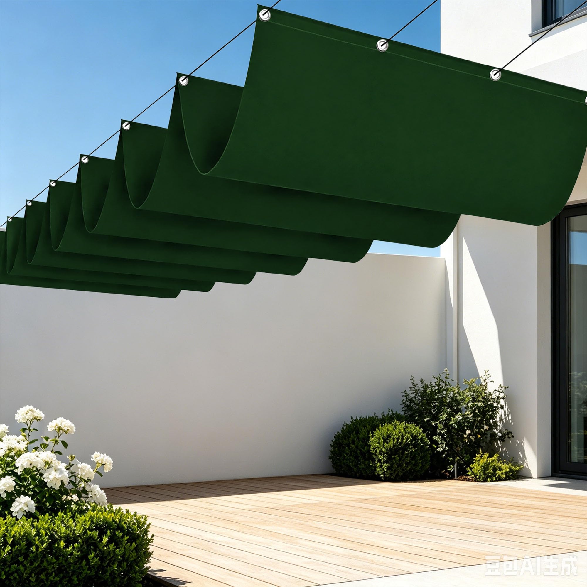 Voiles d'ombrage rétractable 360 x 320 cm vert foncé pour jardin
