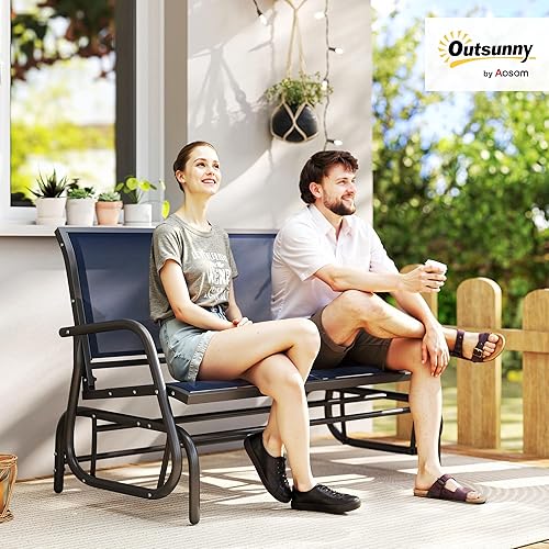 Miniatura 2 de Outsunny Banco planeador para 2 personas para exteriores, silla mecedora doble para patio, sofá biplaza con marco de acero recubierto de polvo para